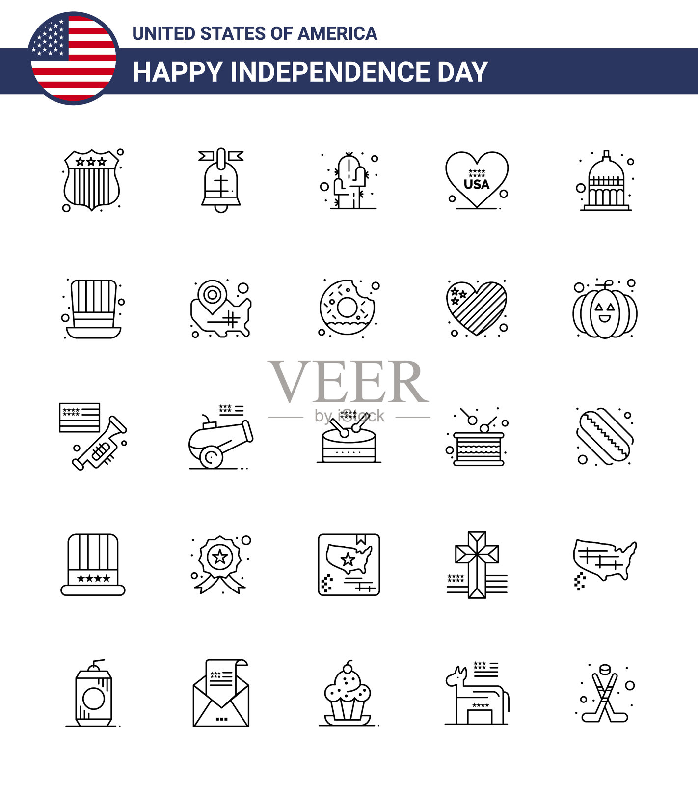 独立日快乐，美国包装25个创意插画图片素材