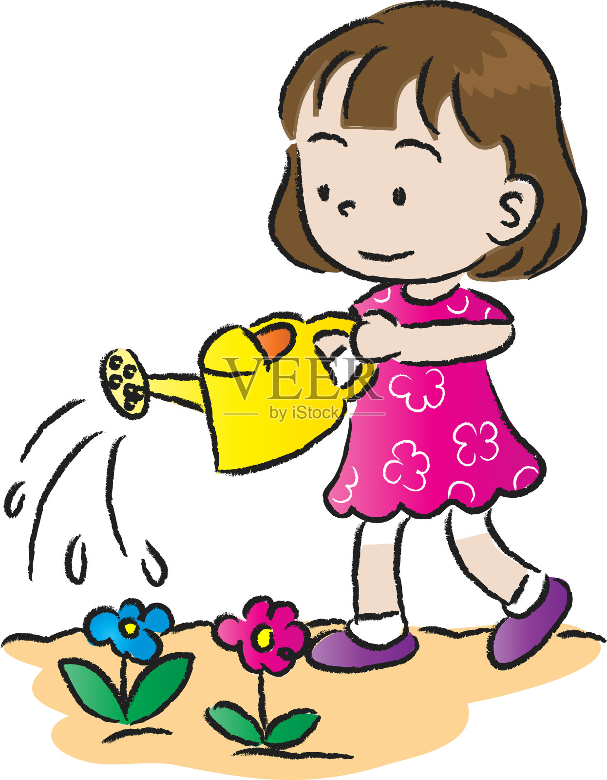 矢量卡通女孩浇花设计元素图片