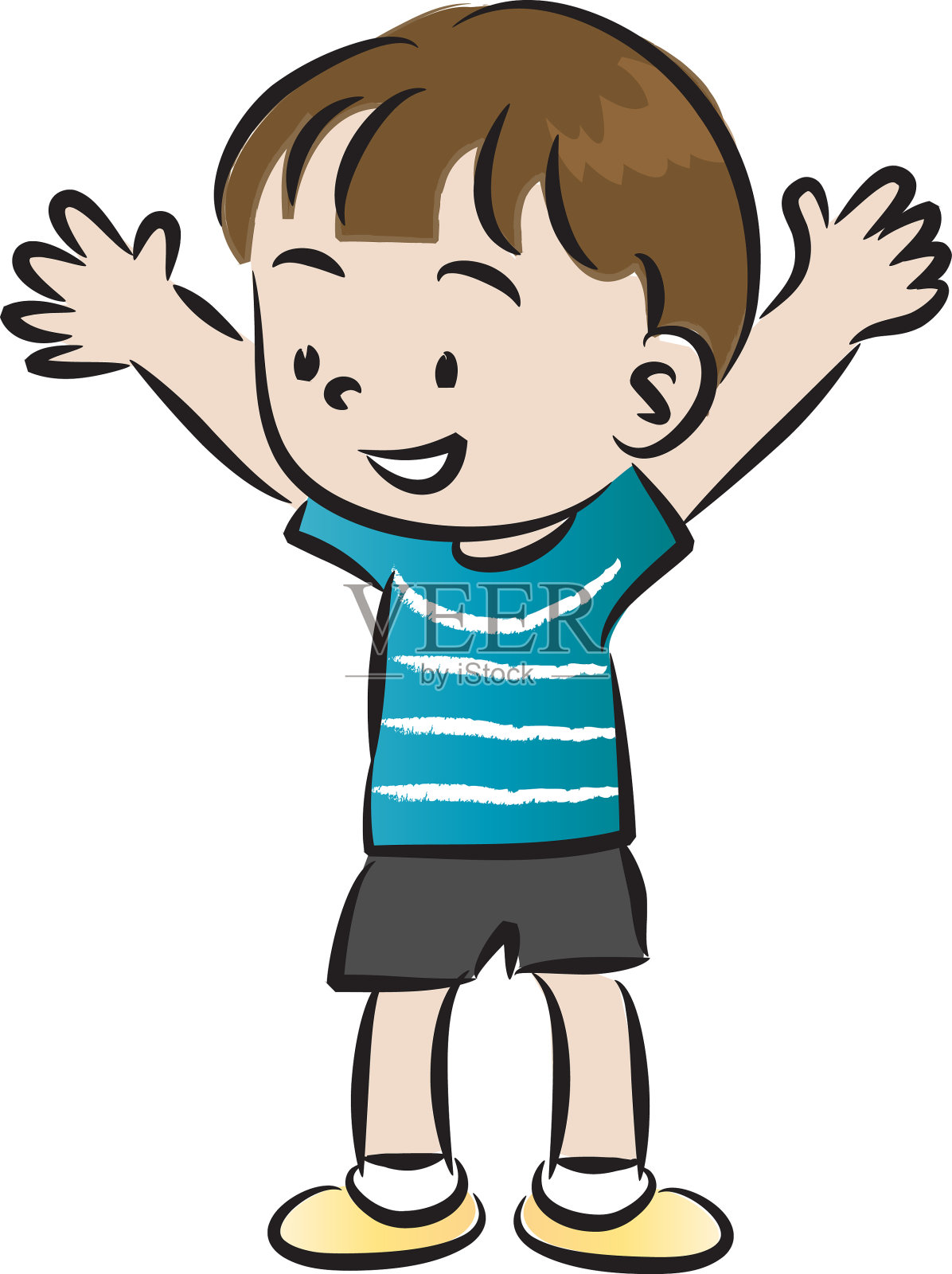矢量卡通快乐男孩举起手来设计元素图片