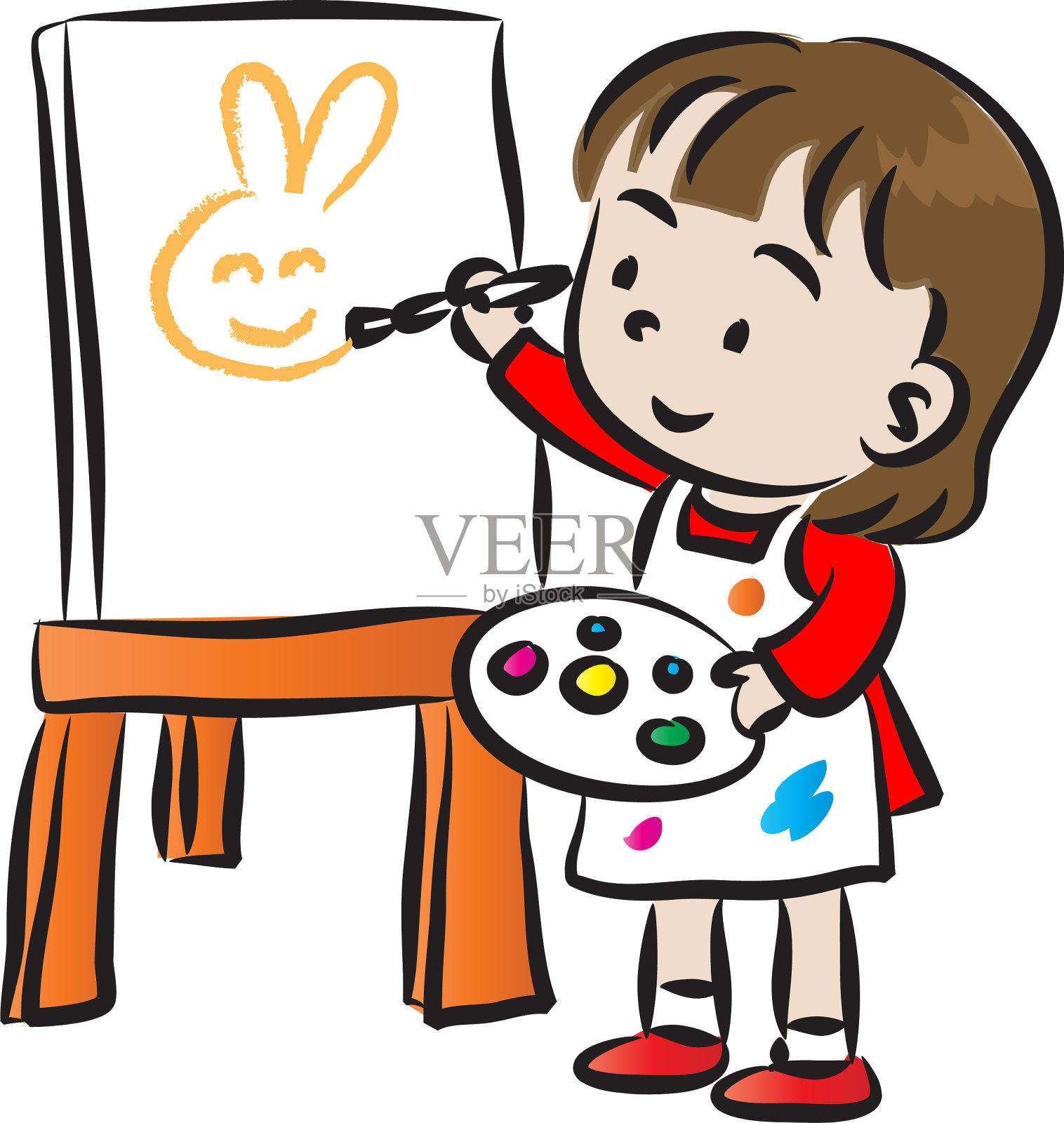 矢量卡通女孩画兔子插画图片素材