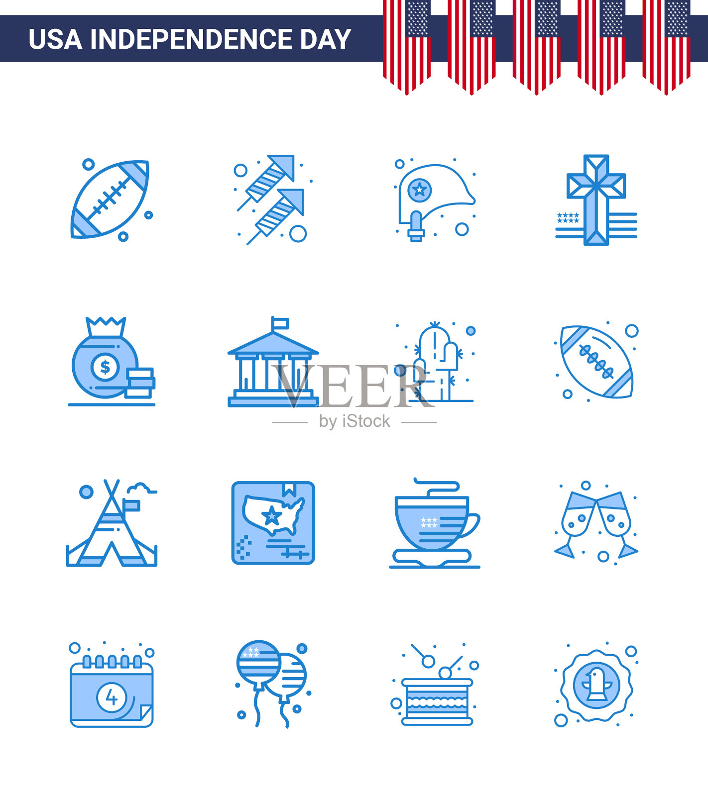 独立日快乐，7月4日，16号蓝调插画图片素材