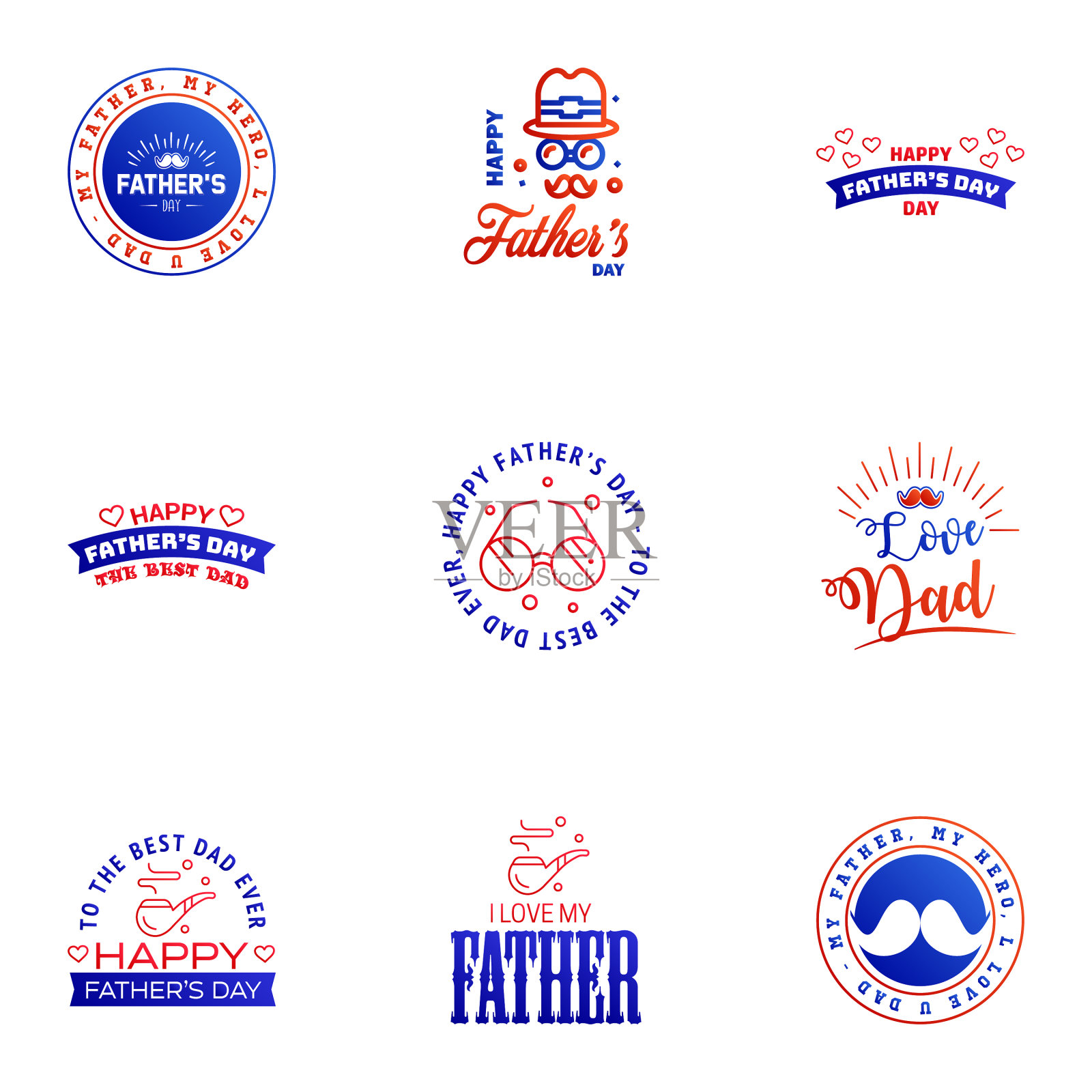 9蓝色和红色集父亲节快乐插画图片素材