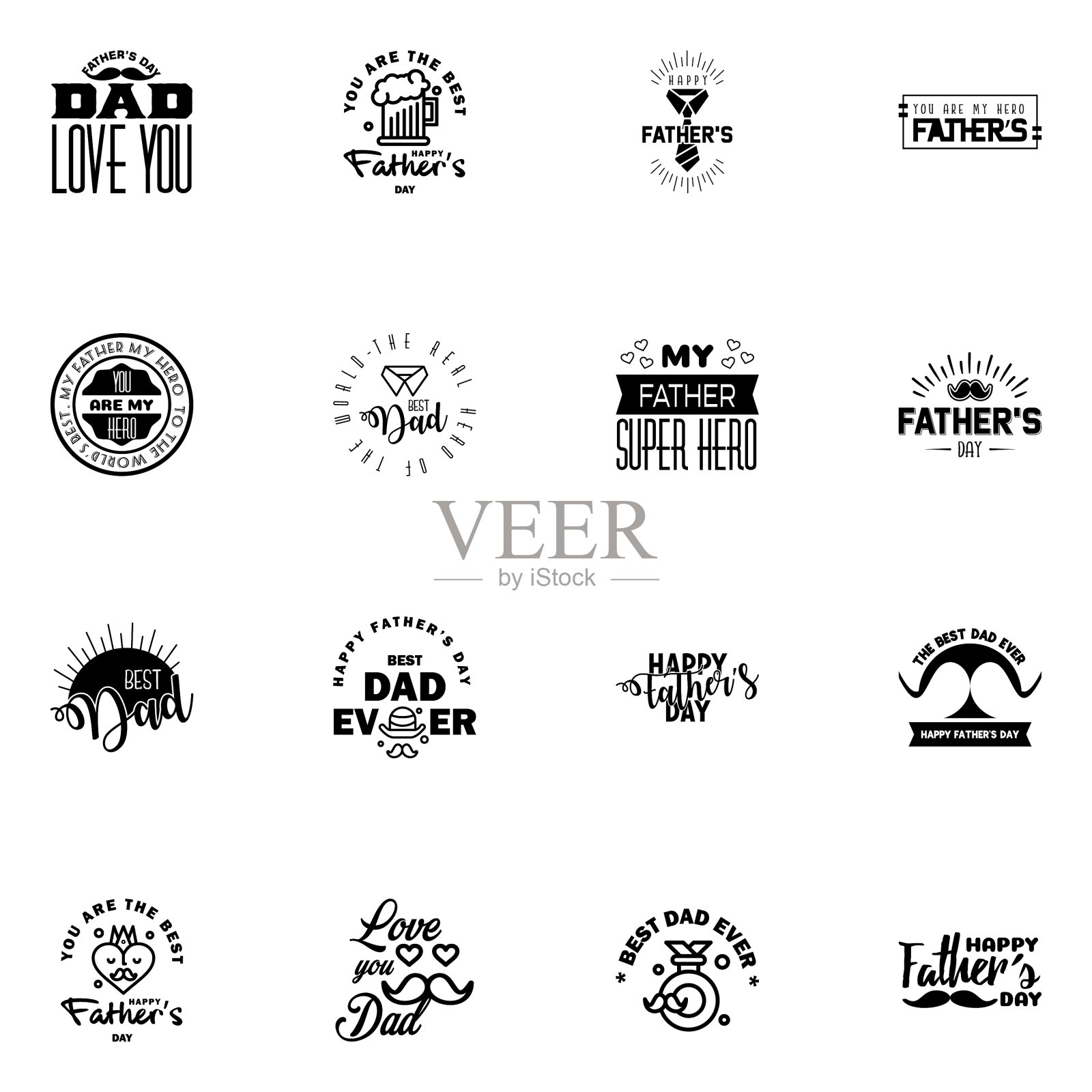 父亲节16黑色字体父亲节快乐插画图片素材