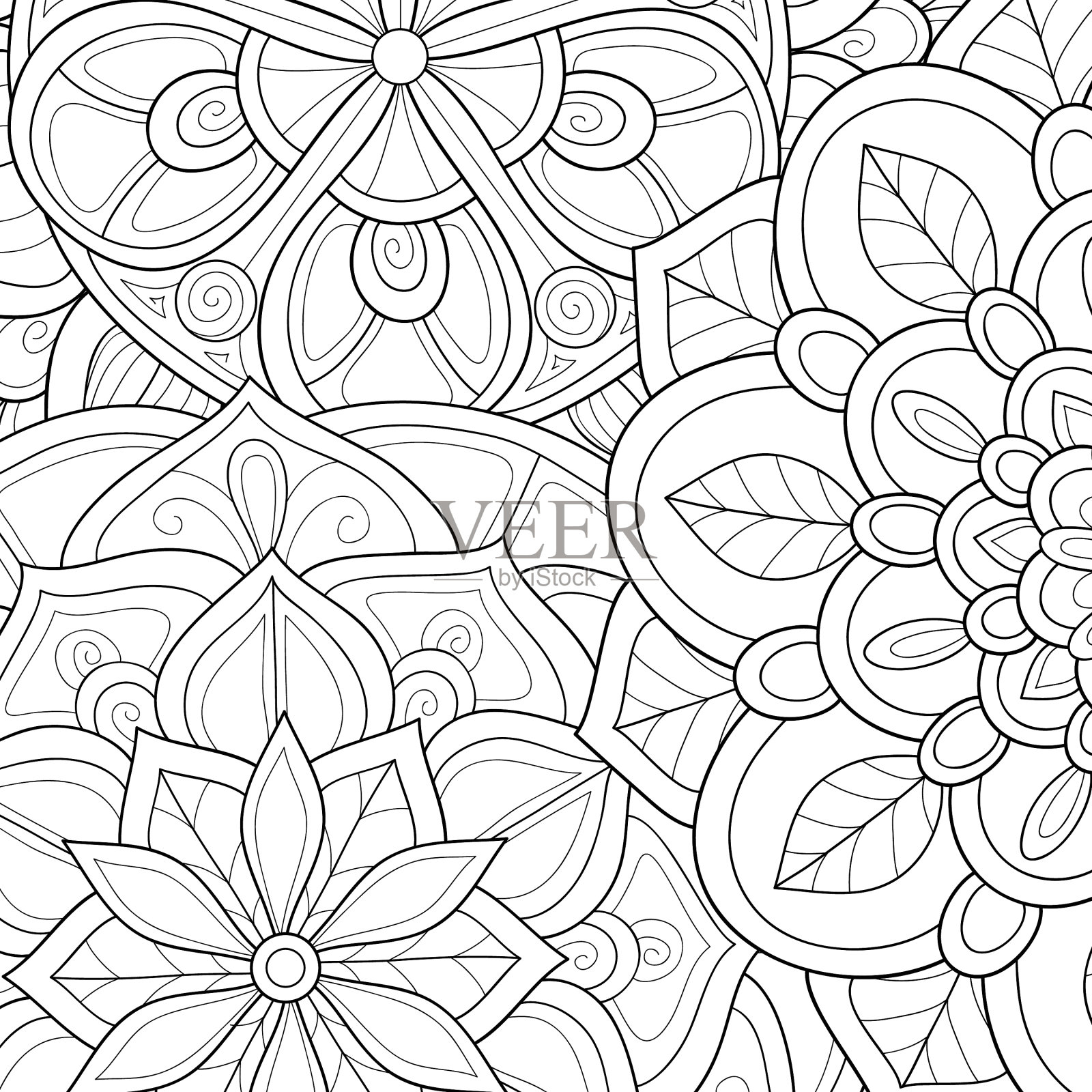 成人涂色书，花卉摘要插画图片素材