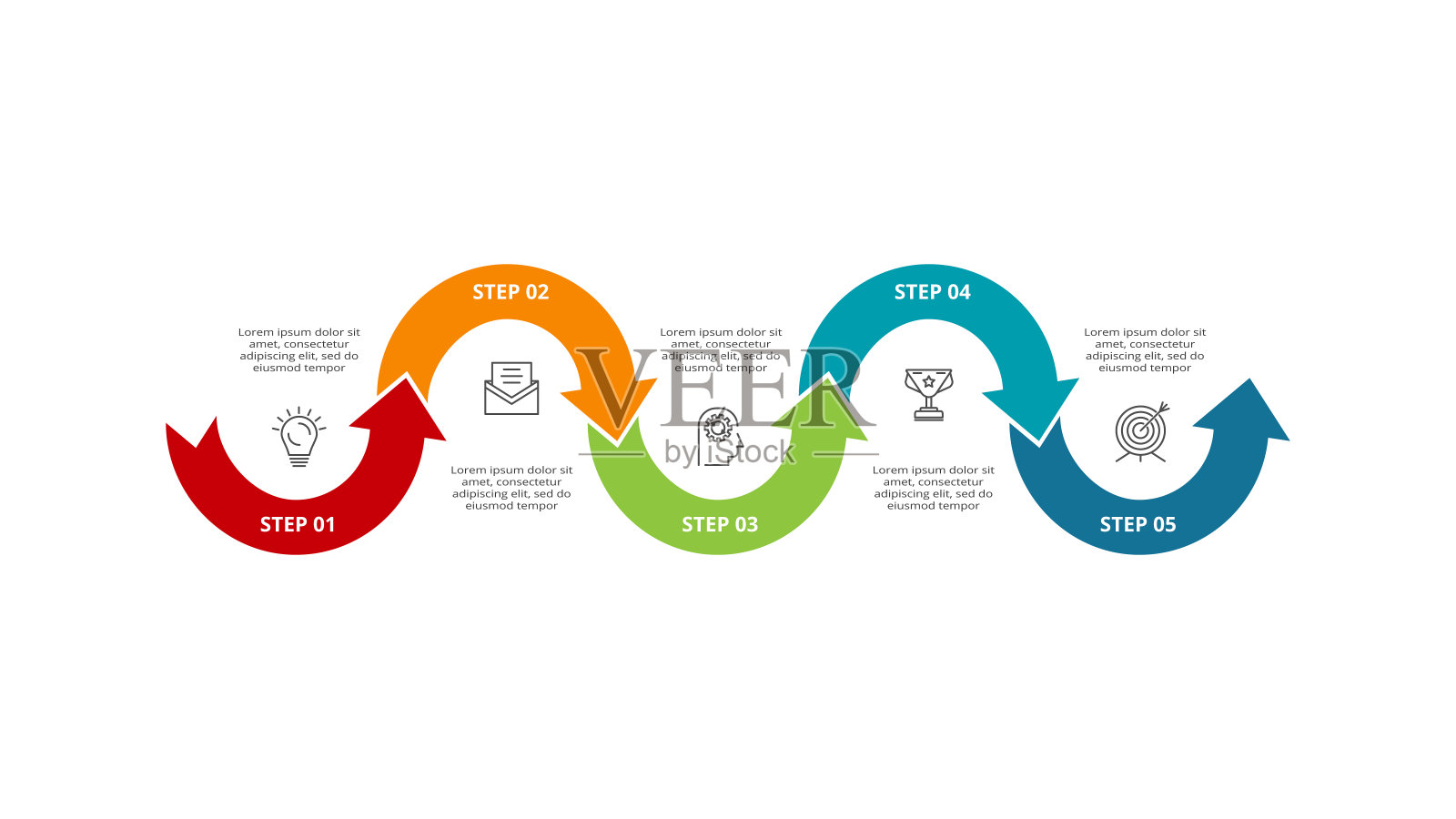 图形的抽象箭头，有5个步骤，选项，零件或过程的图表。用于表示的矢量业务模板插画图片素材