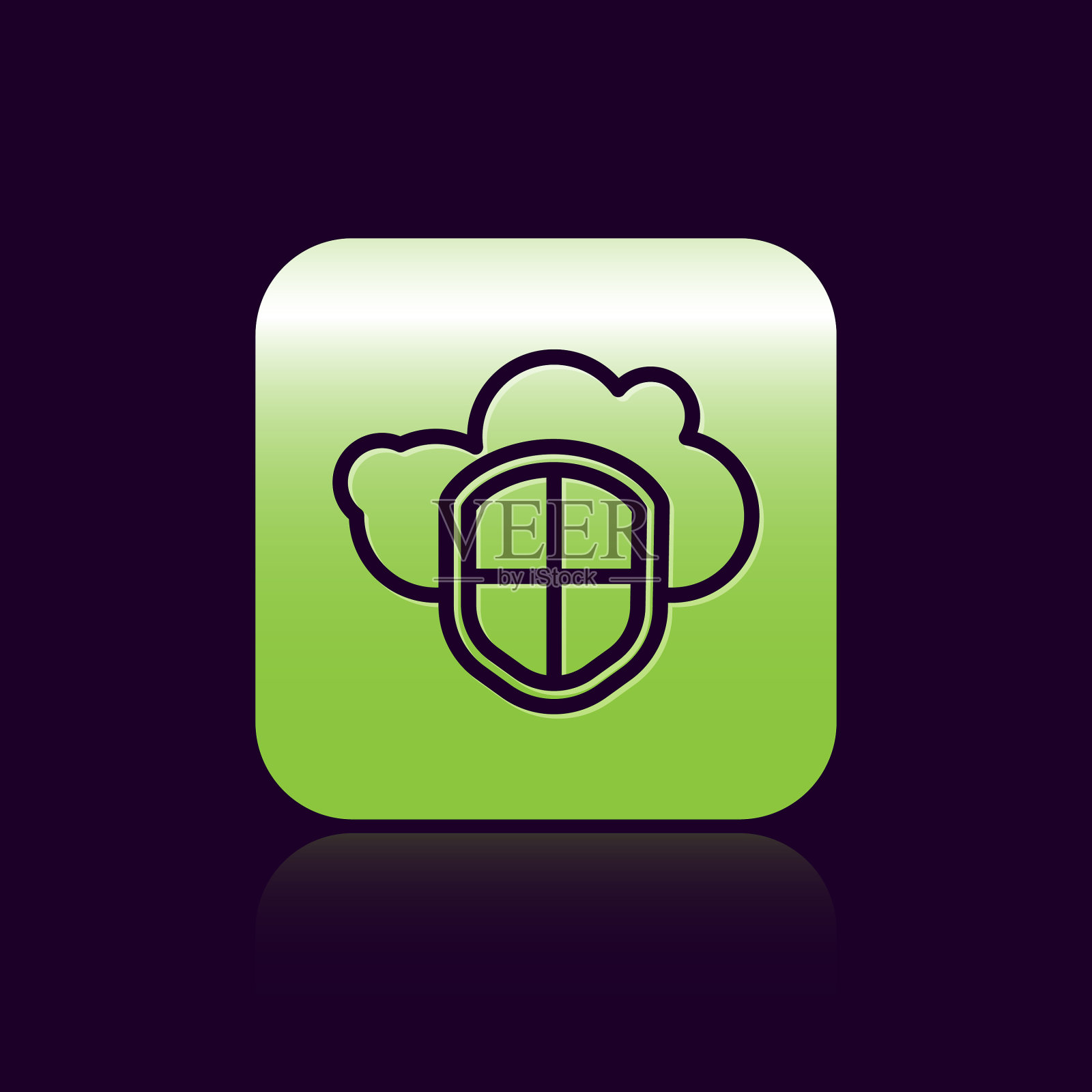 黑线云和盾牌图标孤立在黑色插画图片素材