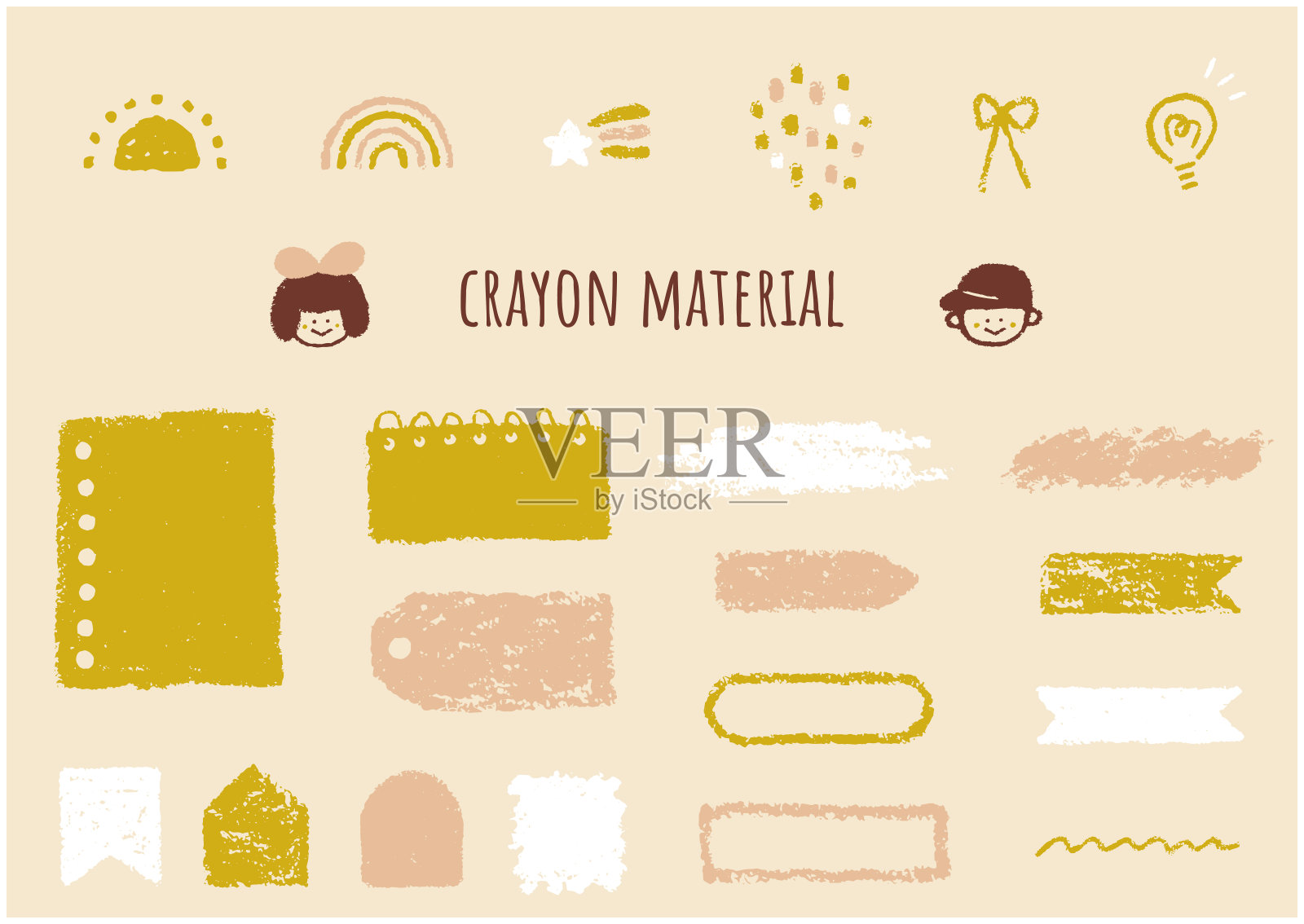 这是一套像蜡笔画的材料。向量。插画图片素材