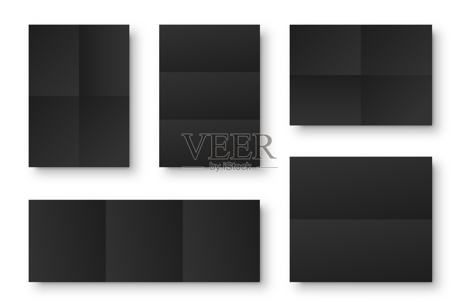 空白折叠纸收集。黑色的笔记本或书页。设计模板或模型。矢量图插画图片素材