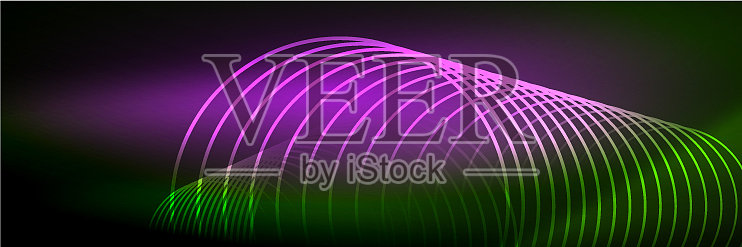 闪亮的霓虹灯线条，条纹和波浪技术插画图片素材