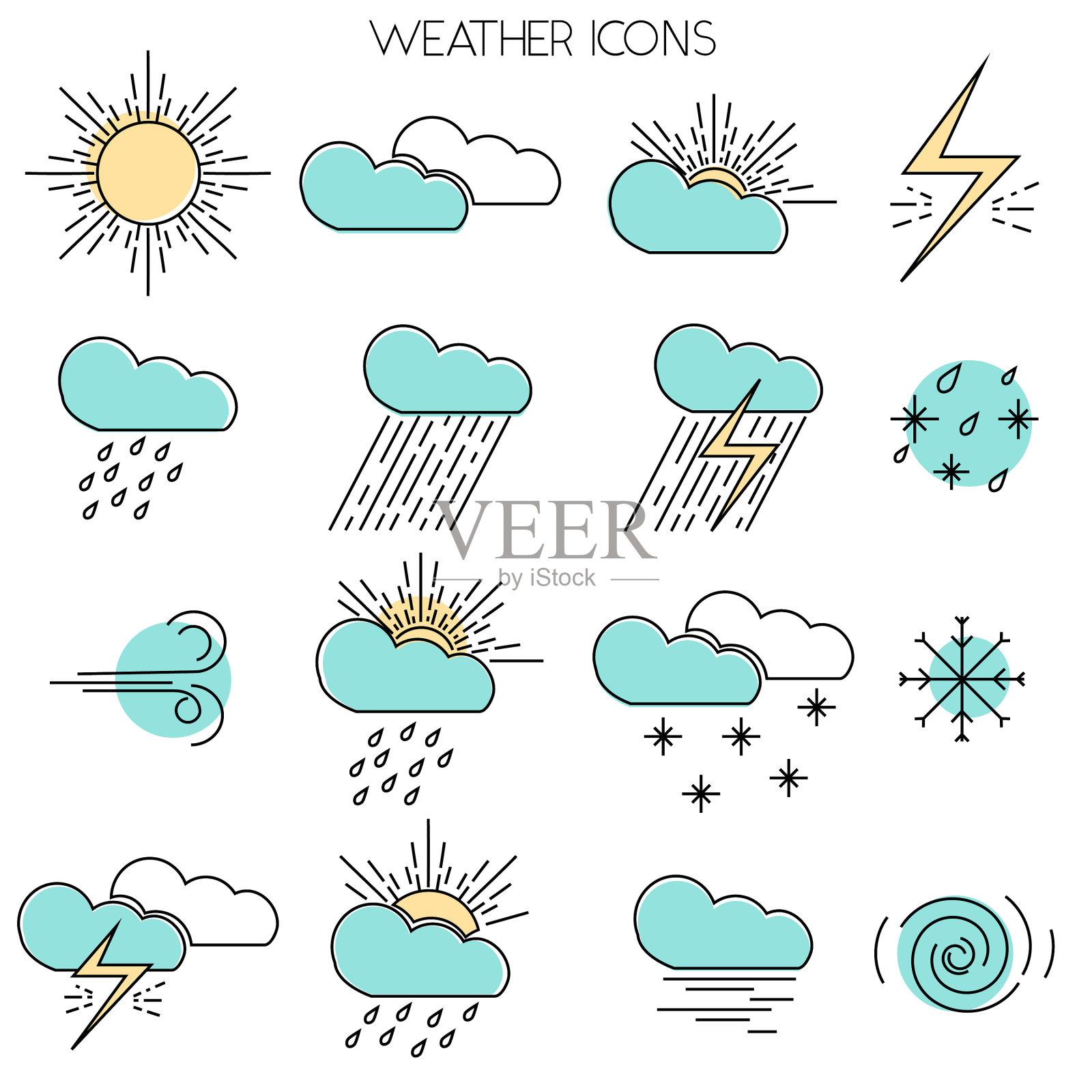 设置现代细线天气图标图标素材