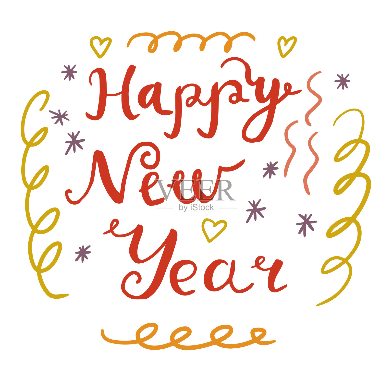 可爱的新年手绘字。插画图片素材