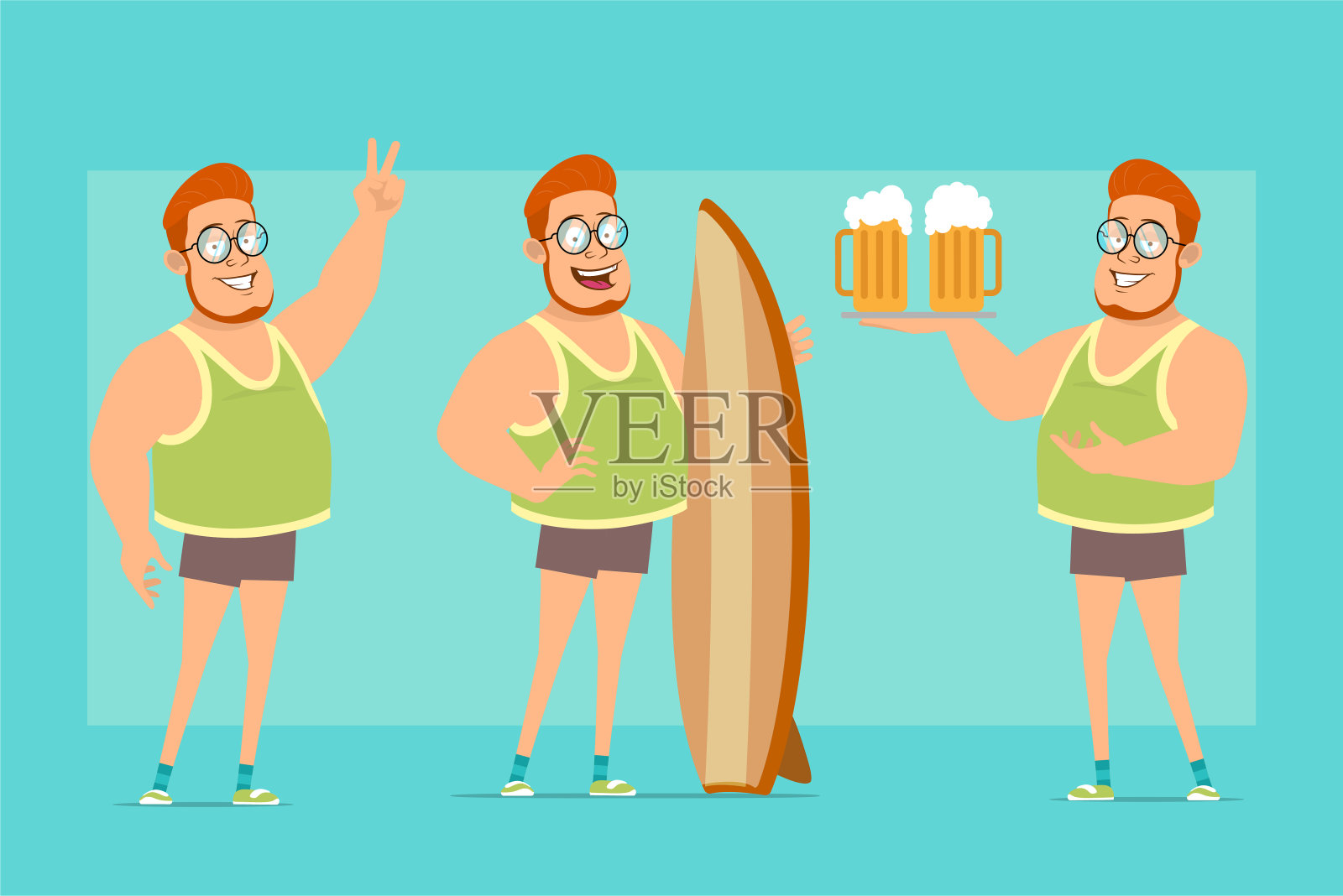 卡通扁搞笑胖男孩角色向量集插画图片素材