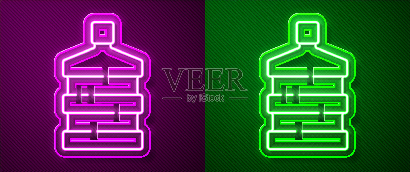 发光的霓虹灯线大瓶子与清洁水的图标插画图片素材