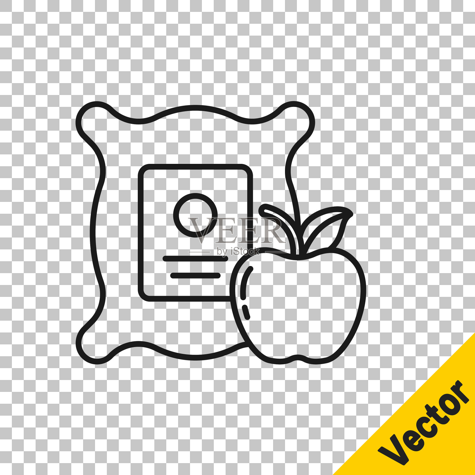 黑线苹果在麻袋图标孤立上图标素材