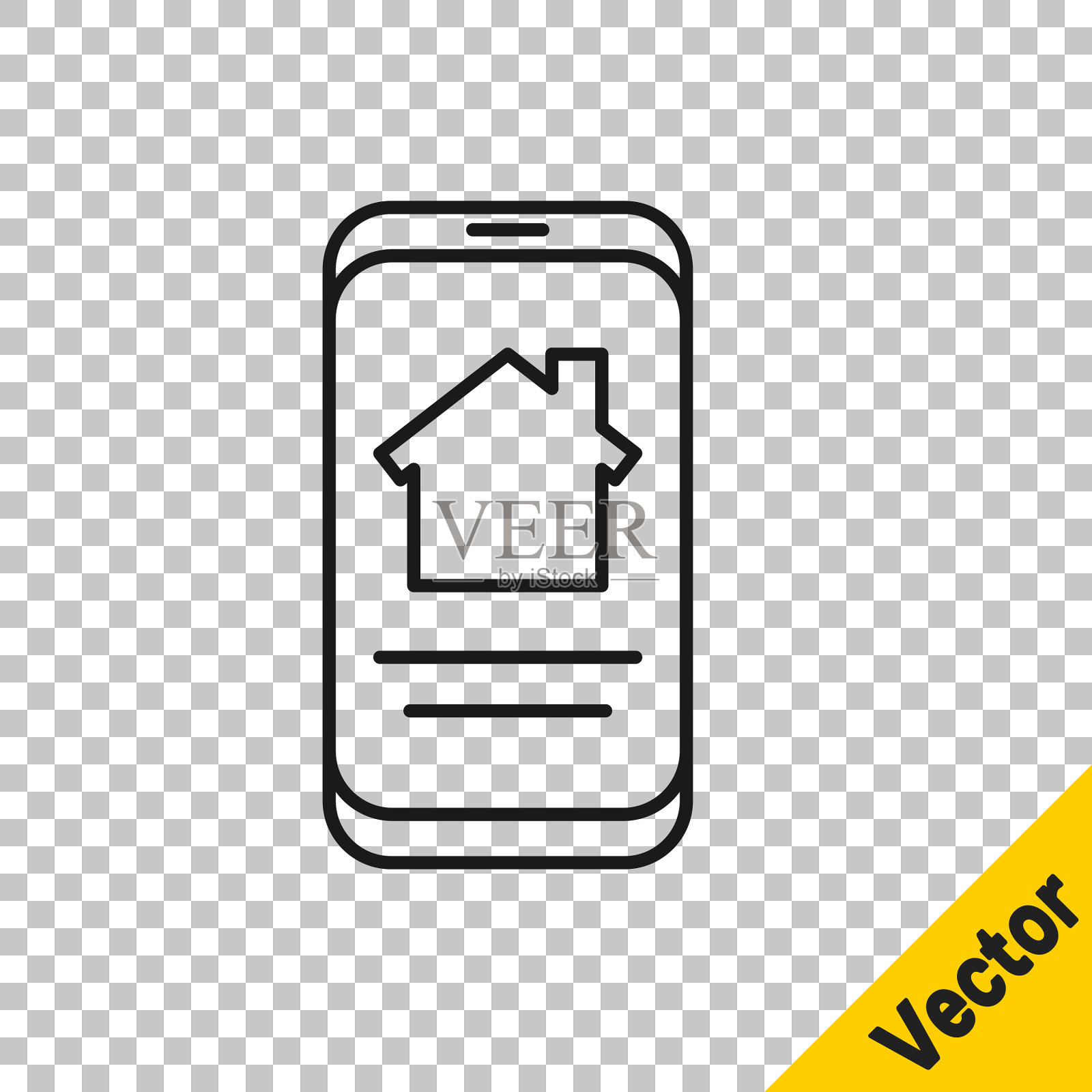 智能手机上的房地产黑线插画图片素材