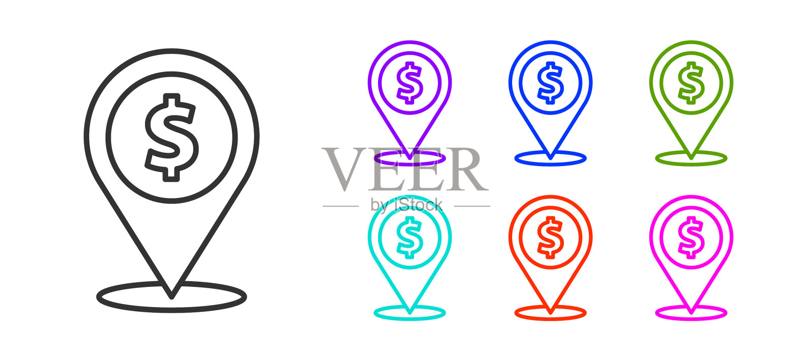 黑线现金定位针图标隔离图标素材