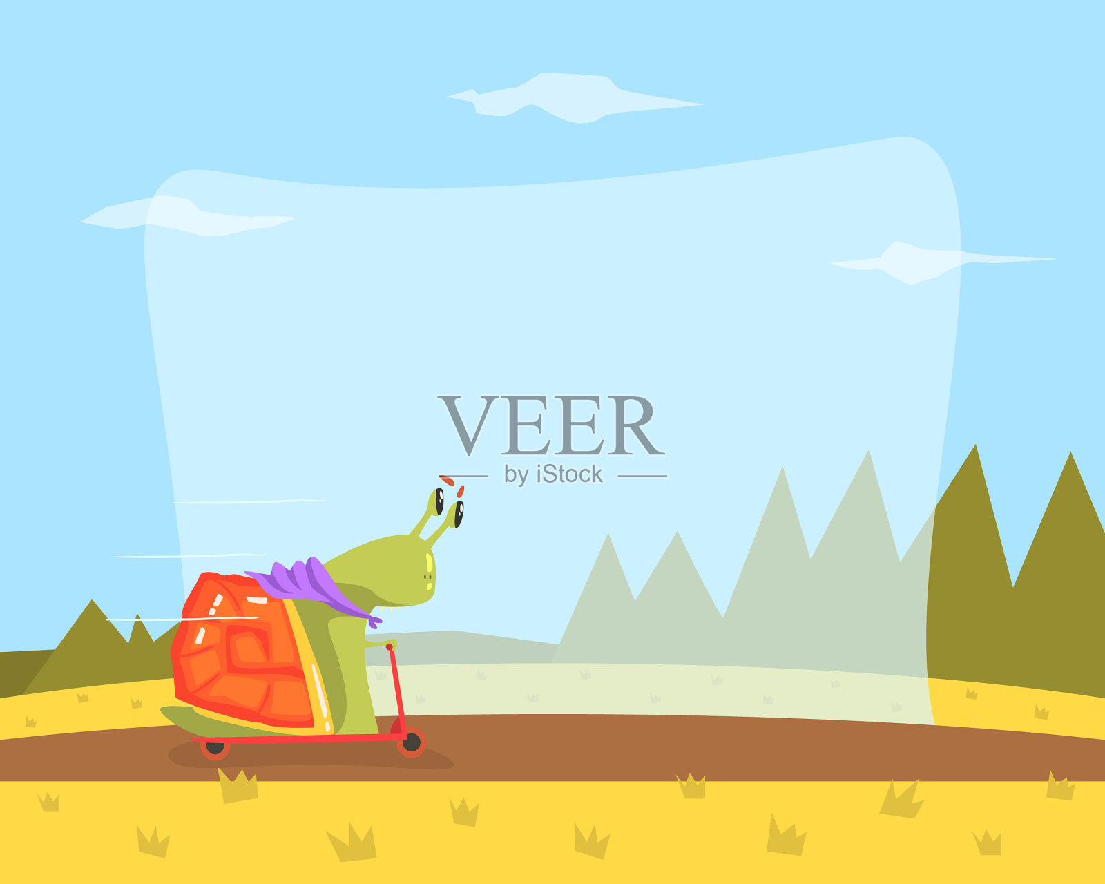 可爱的蜗牛骑踏板车踢有趣的生物插画图片素材