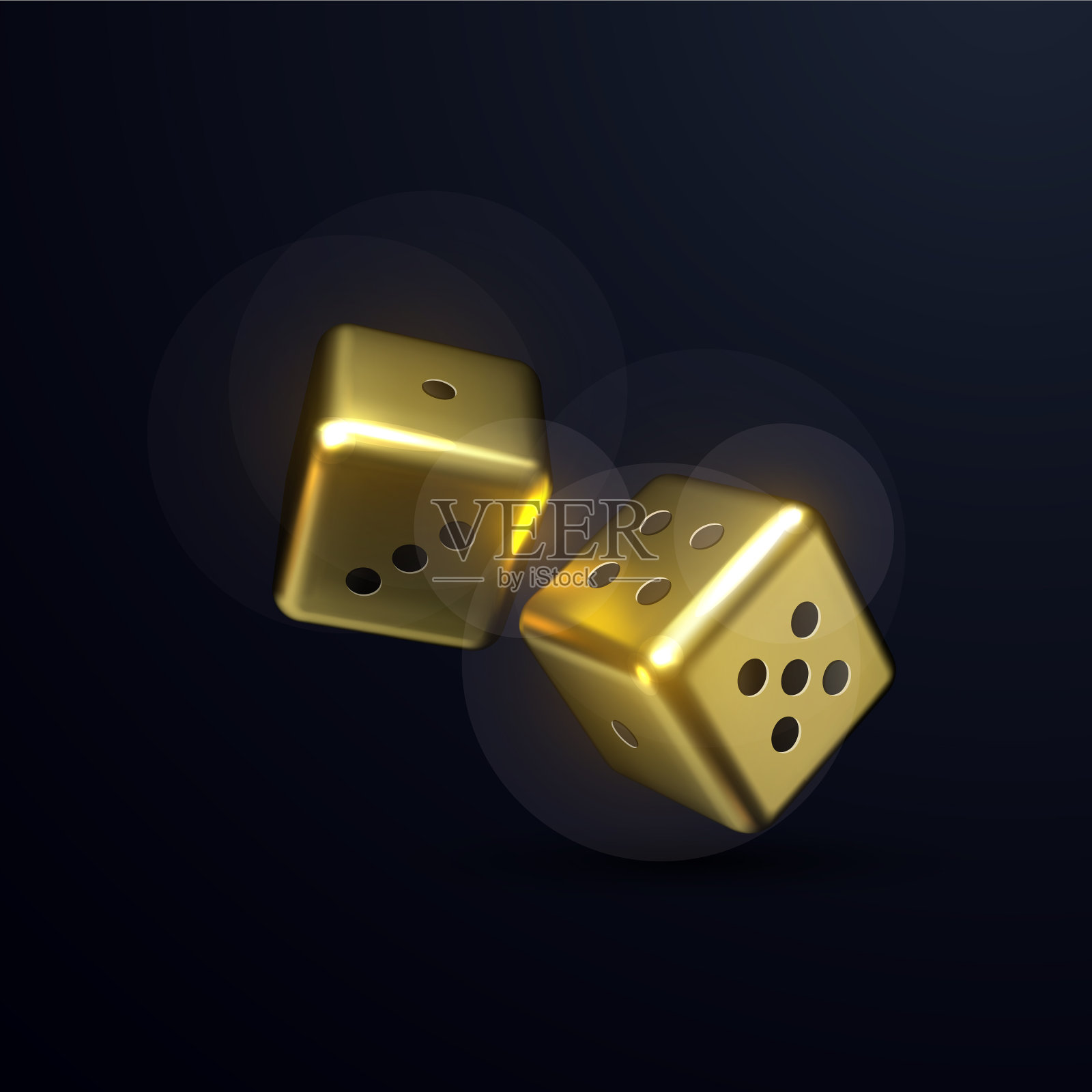 金色的骰子孤立在黑色的背景插画图片素材