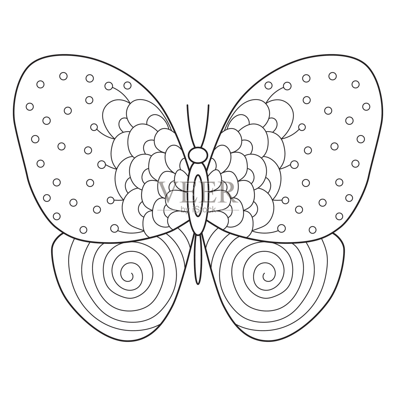 手绘蝴蝶成人涂色书页插画图片素材