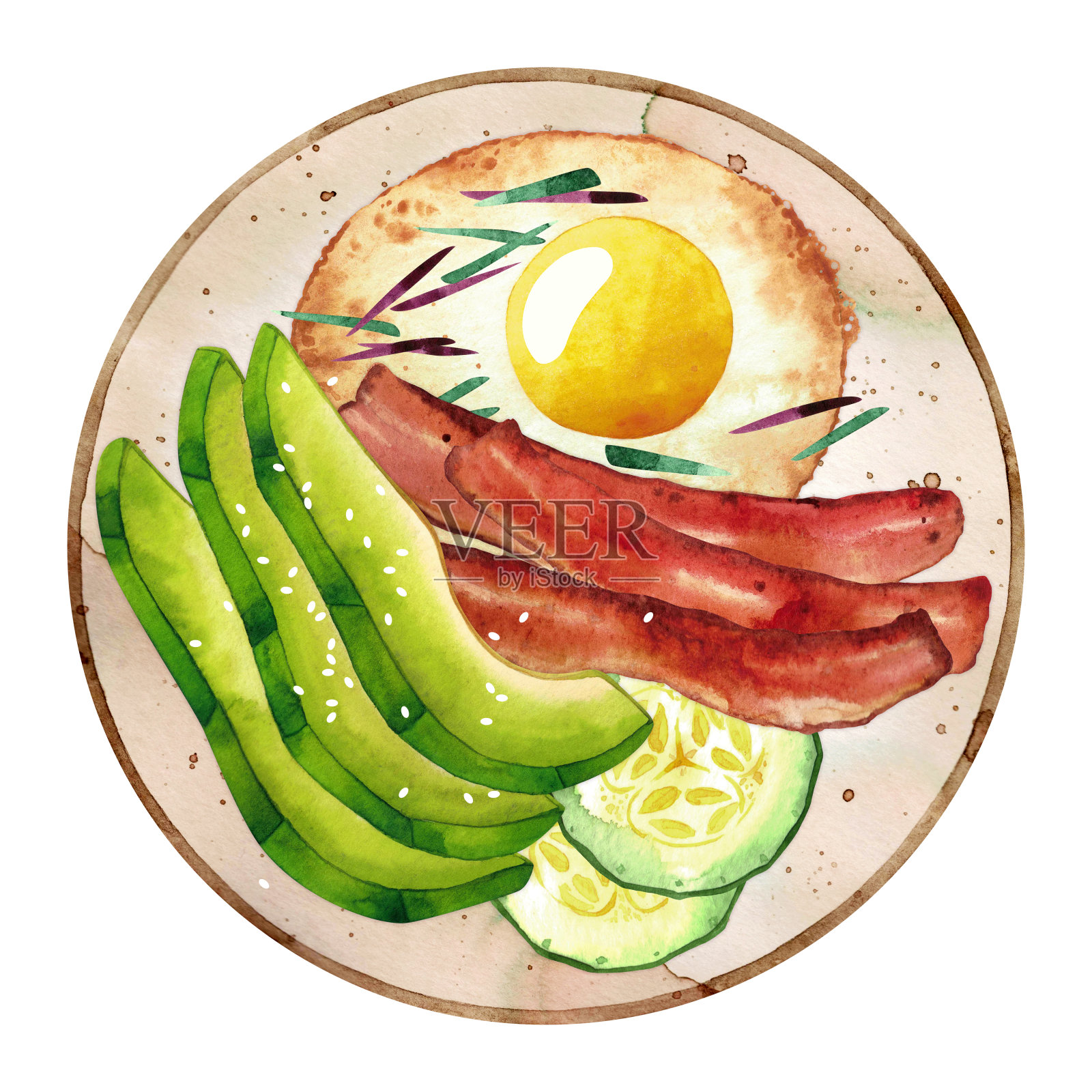 孤立的水彩早餐插画图片素材