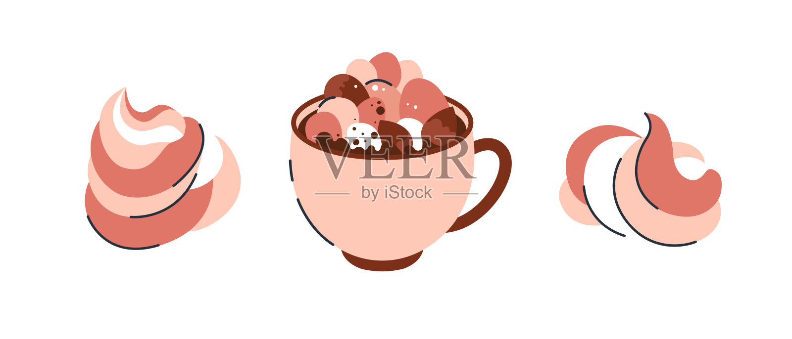 一杯加棉花糖的咖啡。舒适的冬天喝。矢量插图。插画图片素材