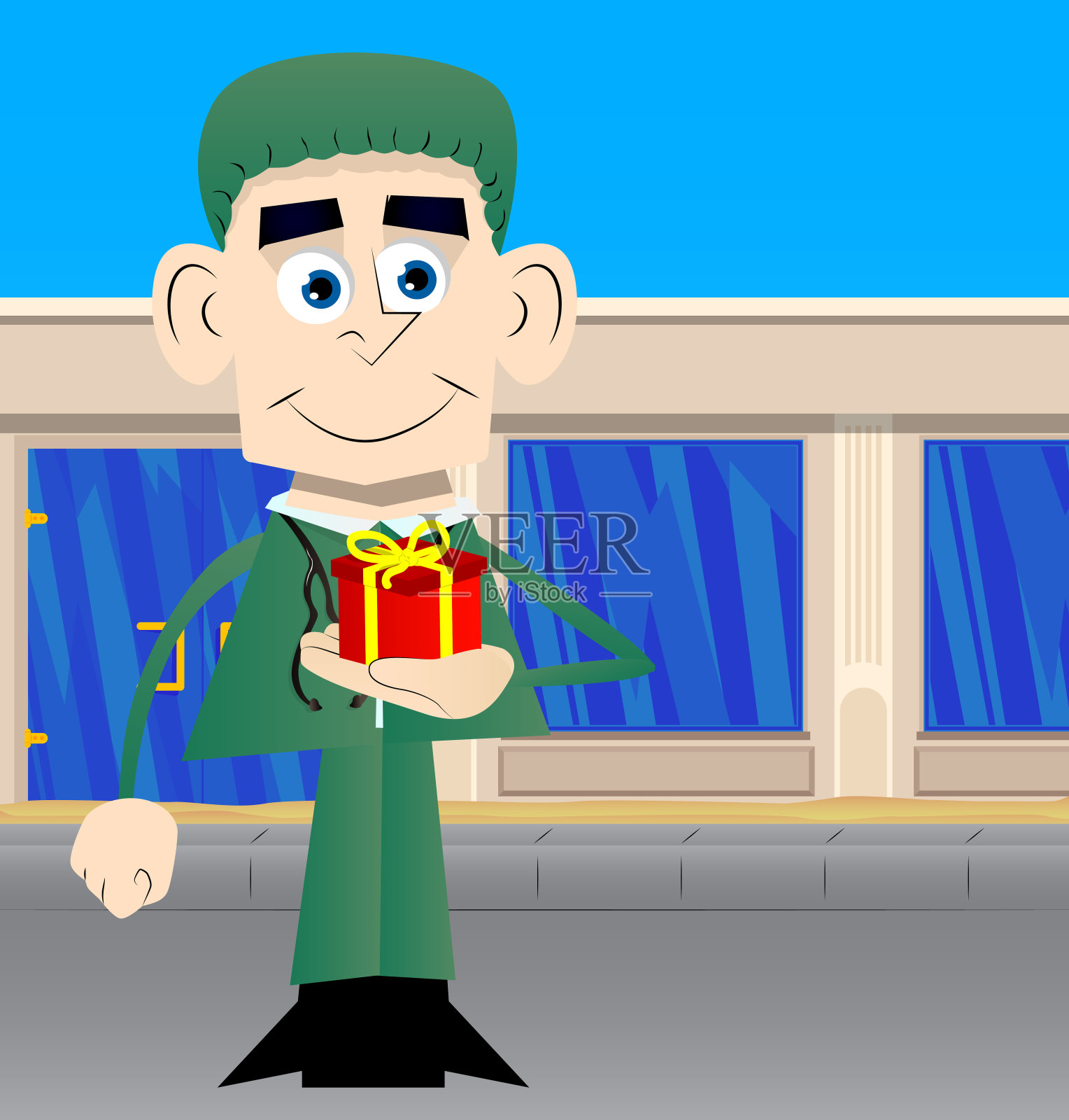 医生拿着小礼盒。插画图片素材