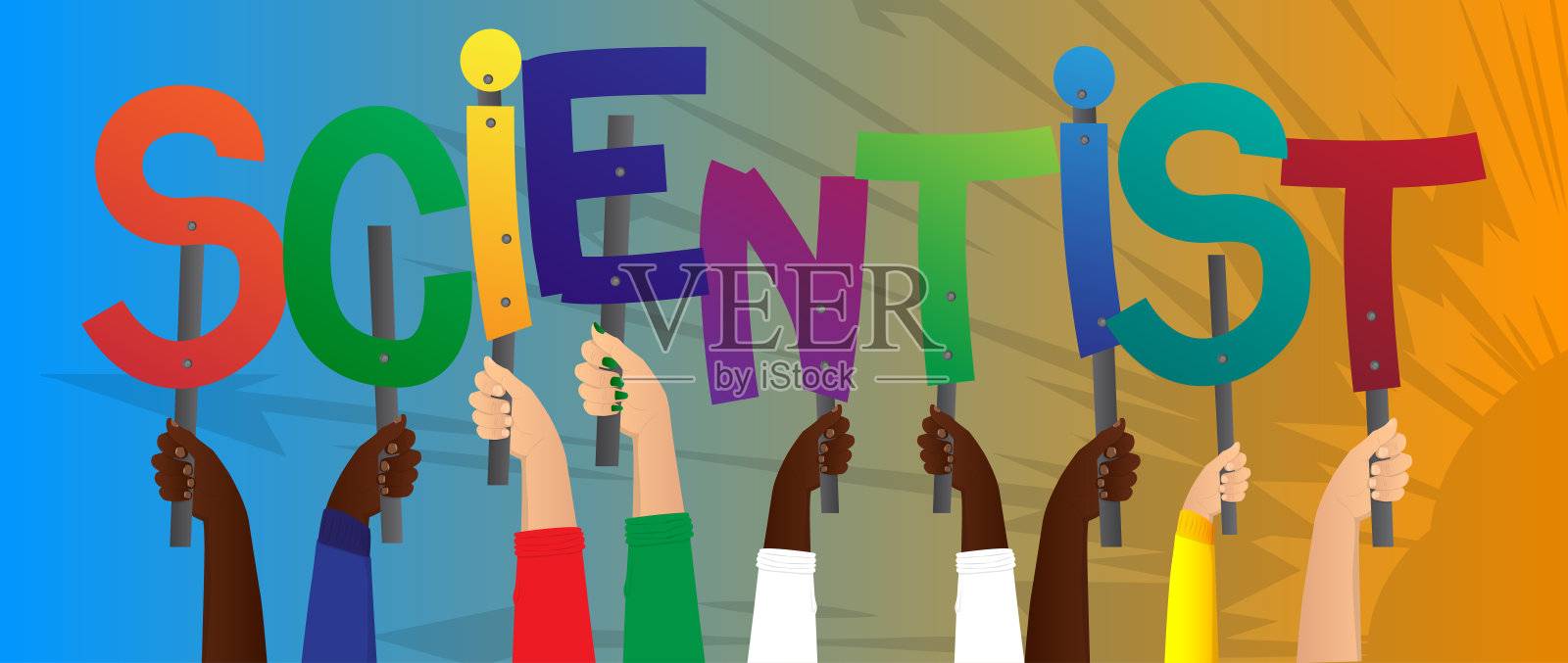 手握着“科学家”这个词。插画图片素材
