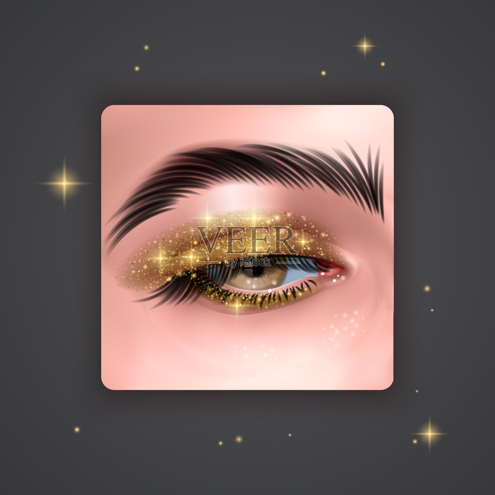 逼真的眼睛与明亮的金色眼影插画图片素材