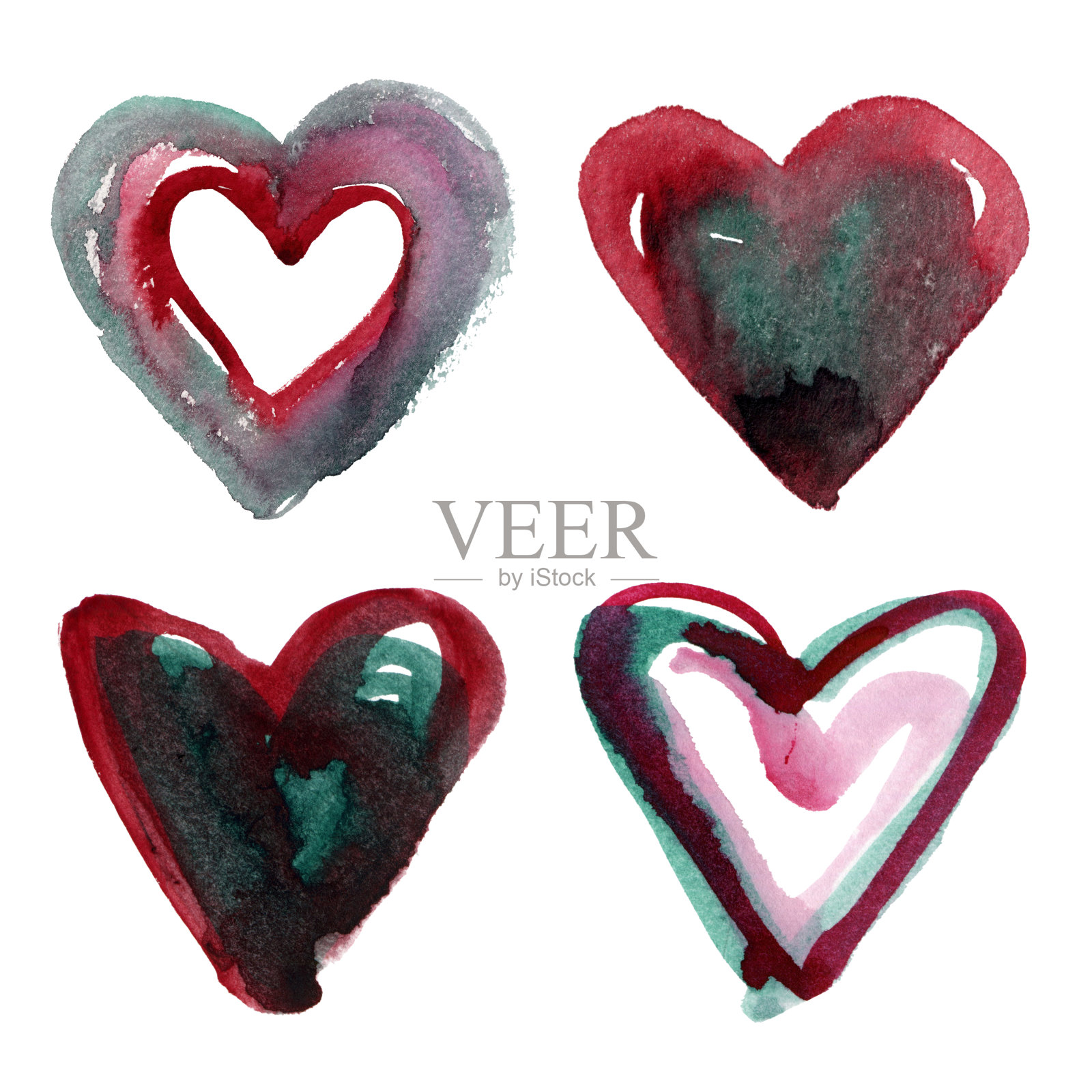 白色背景水彩手绘爱心合集插画图片素材