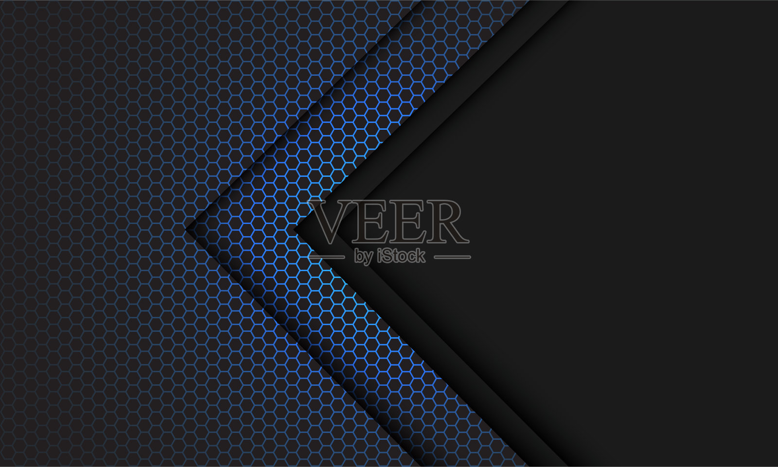 抽象蓝色六边形网格浅灰色箭头方向与空白空间设计现代未来技术背景矢量插图。插画图片素材