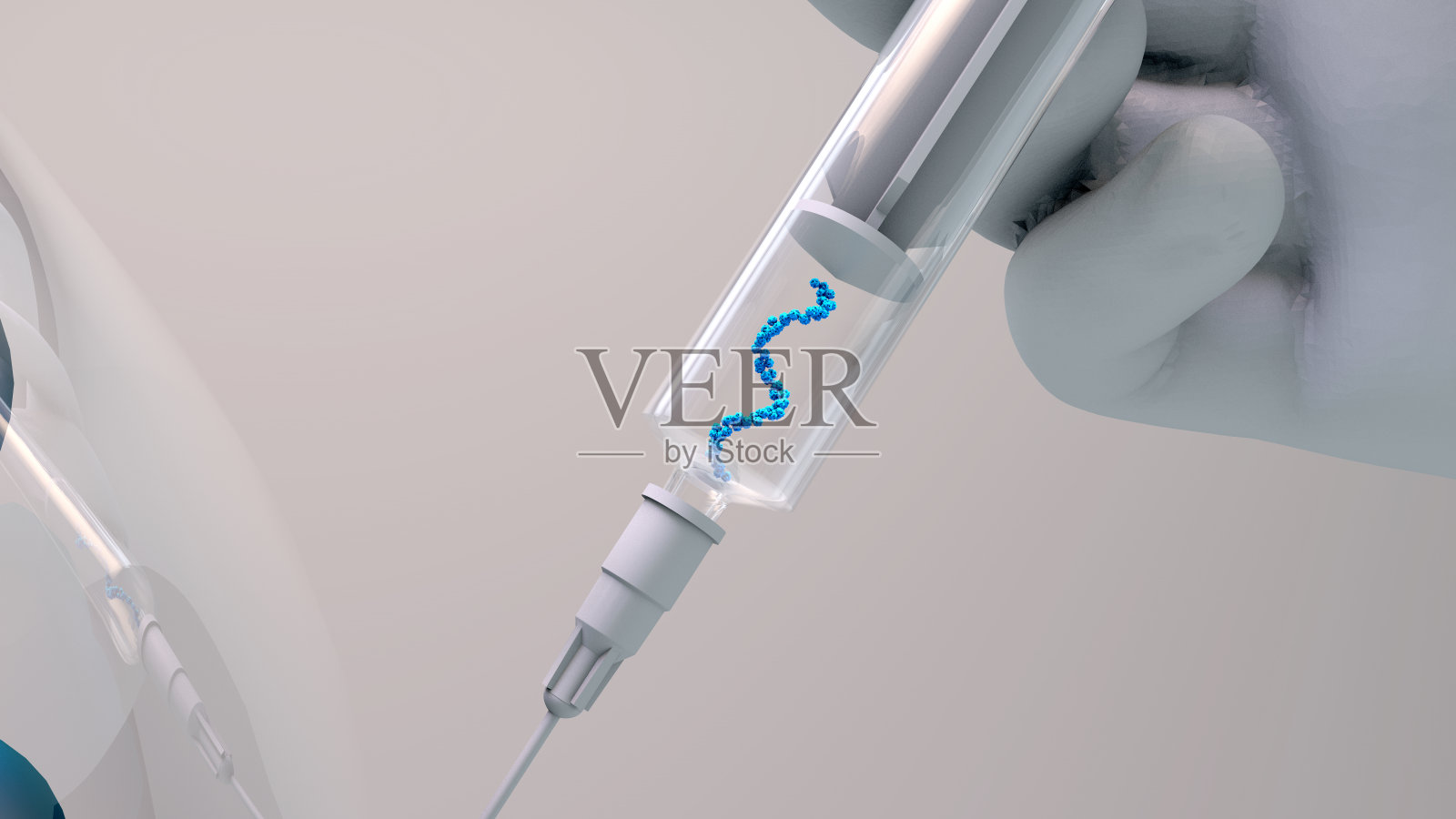 RNA疫苗是一种新型疫苗，将病毒RNA片段插入人体细胞，重新编程，产生病毒蛋白棘突，然后刺激免疫应答照片摄影图片