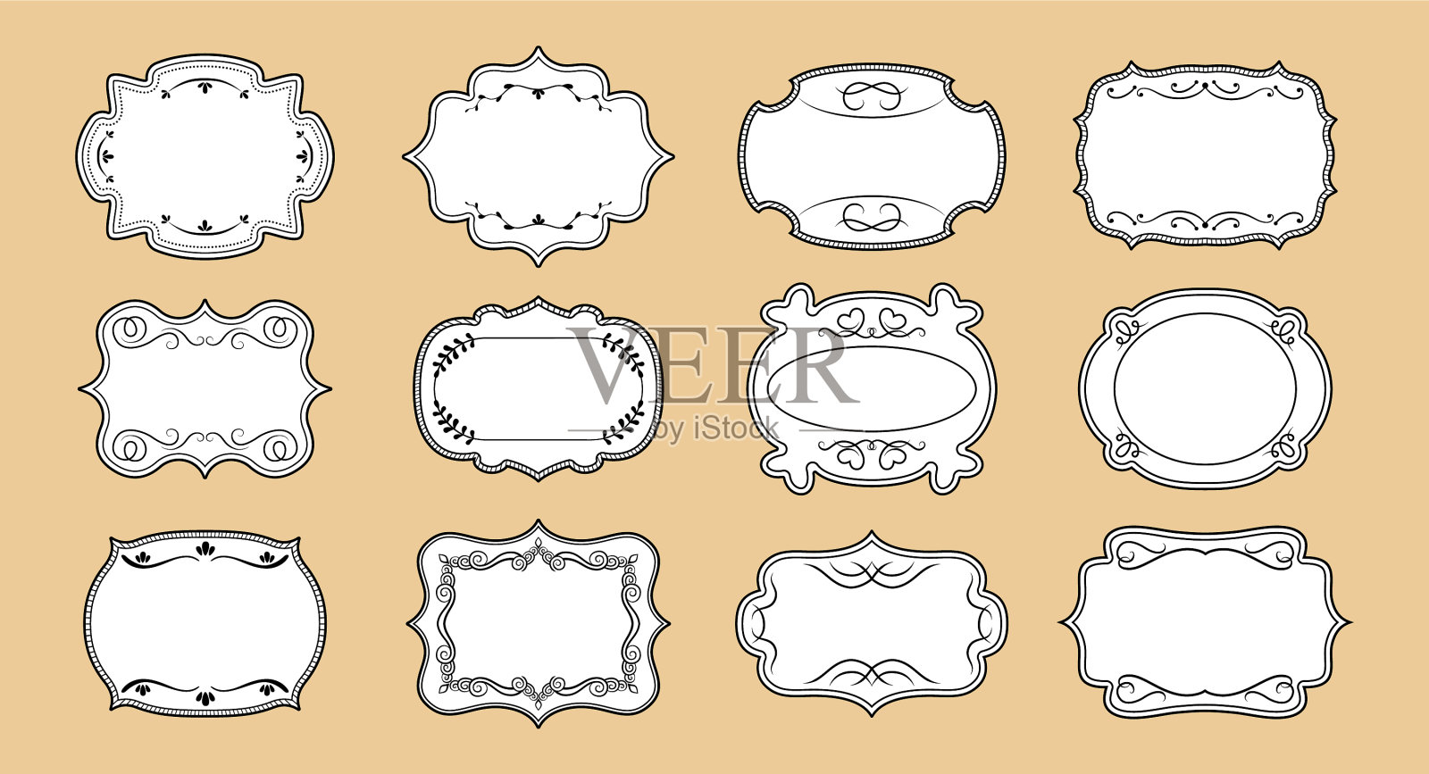 标签装饰空白框架设置皇家华丽插画图片素材
