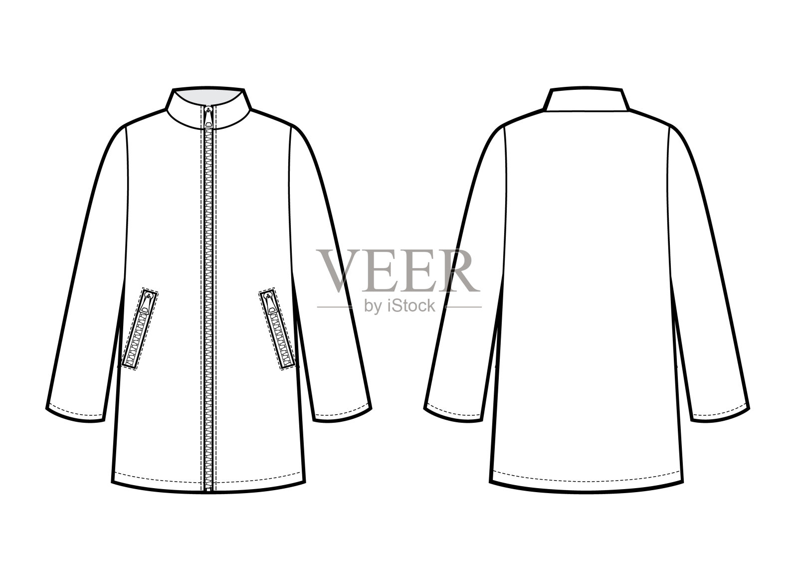 穿雨衣的女性，长袖和口袋。矢量插图。插画图片素材