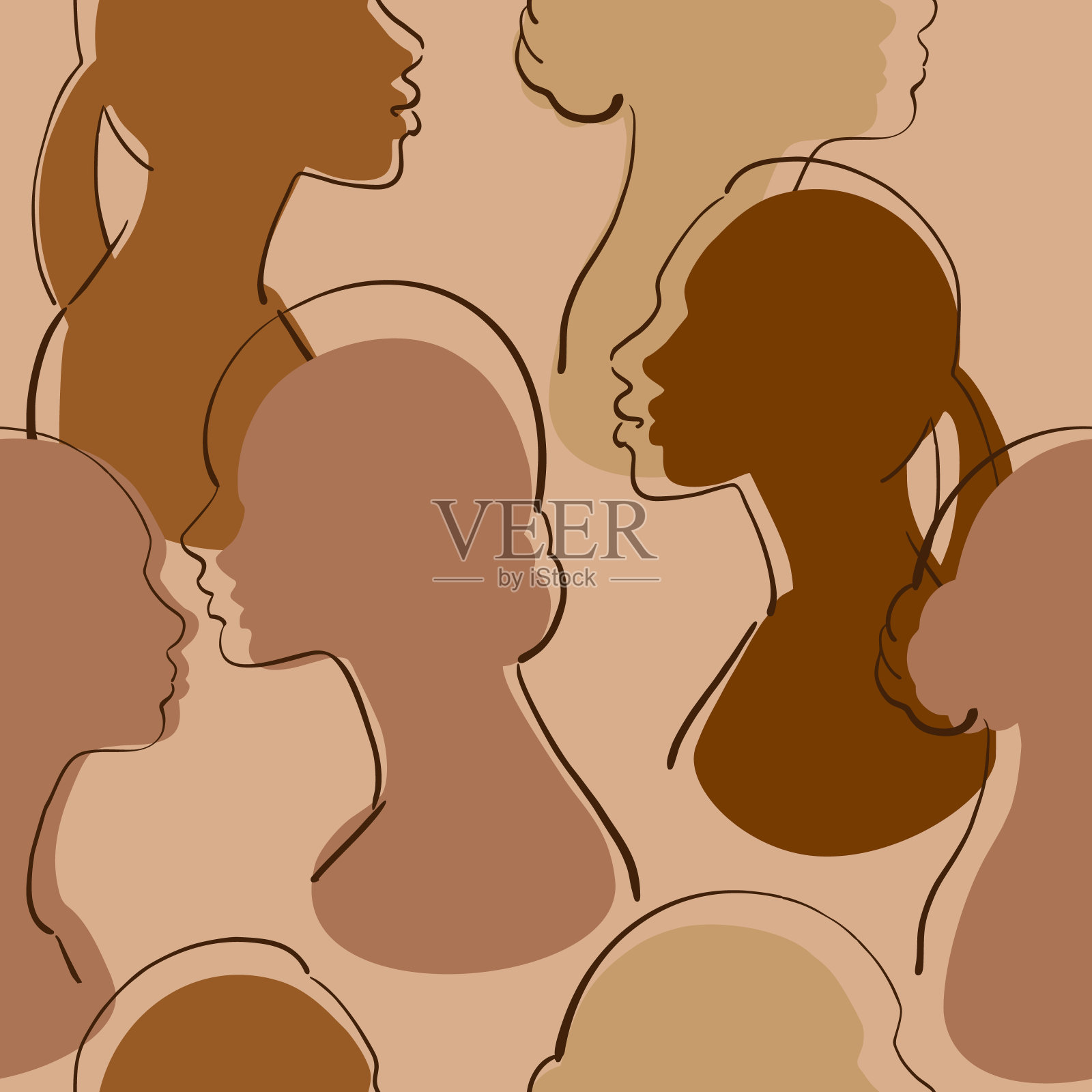 女人的轮廓。向量无缝模式。插画图片素材