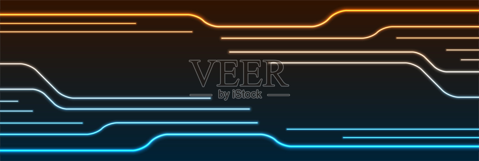 发光的蓝色橙色霓虹灯电路板线的背景插画图片素材