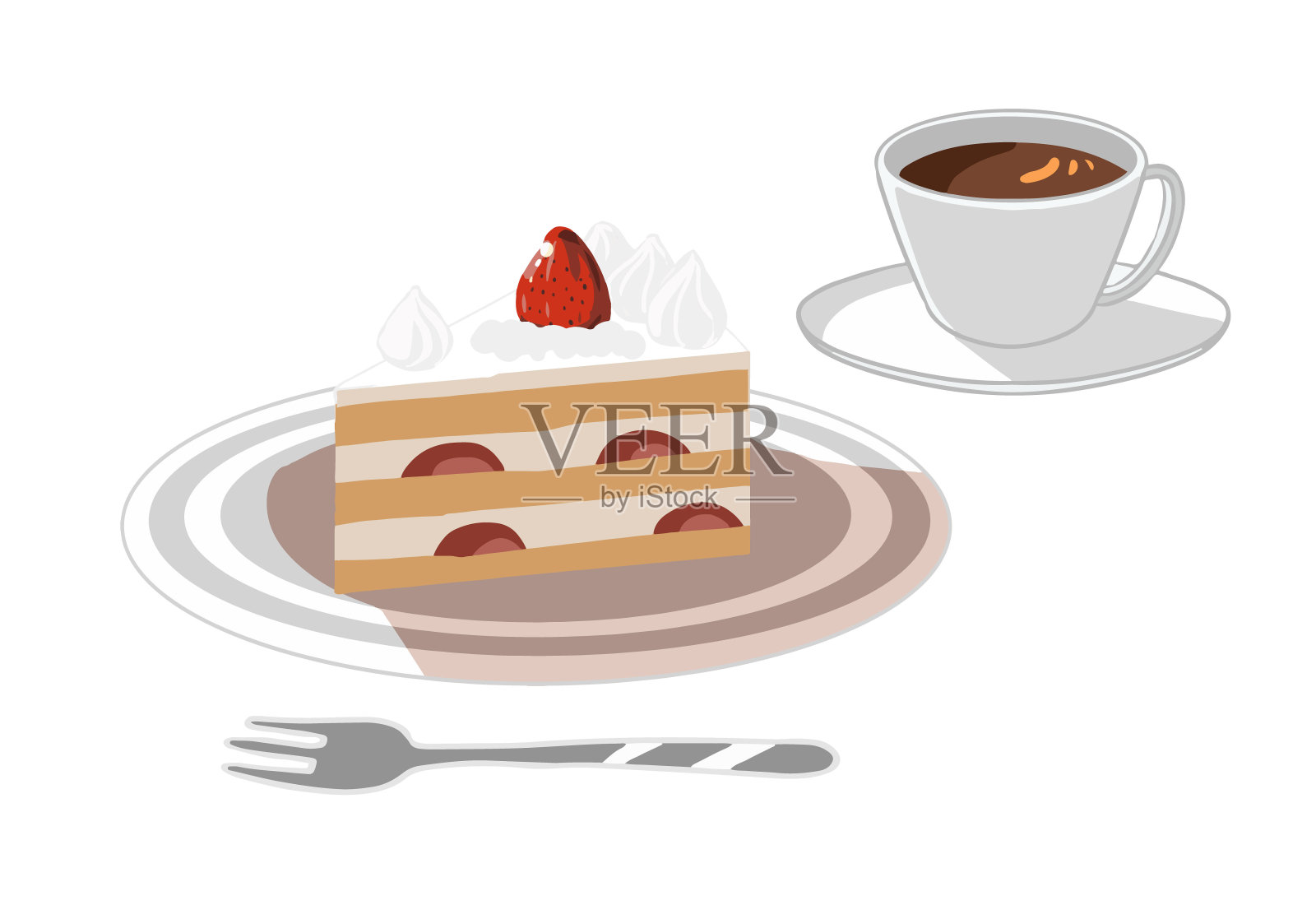 咖啡和蛋糕(不排队)插画图片素材