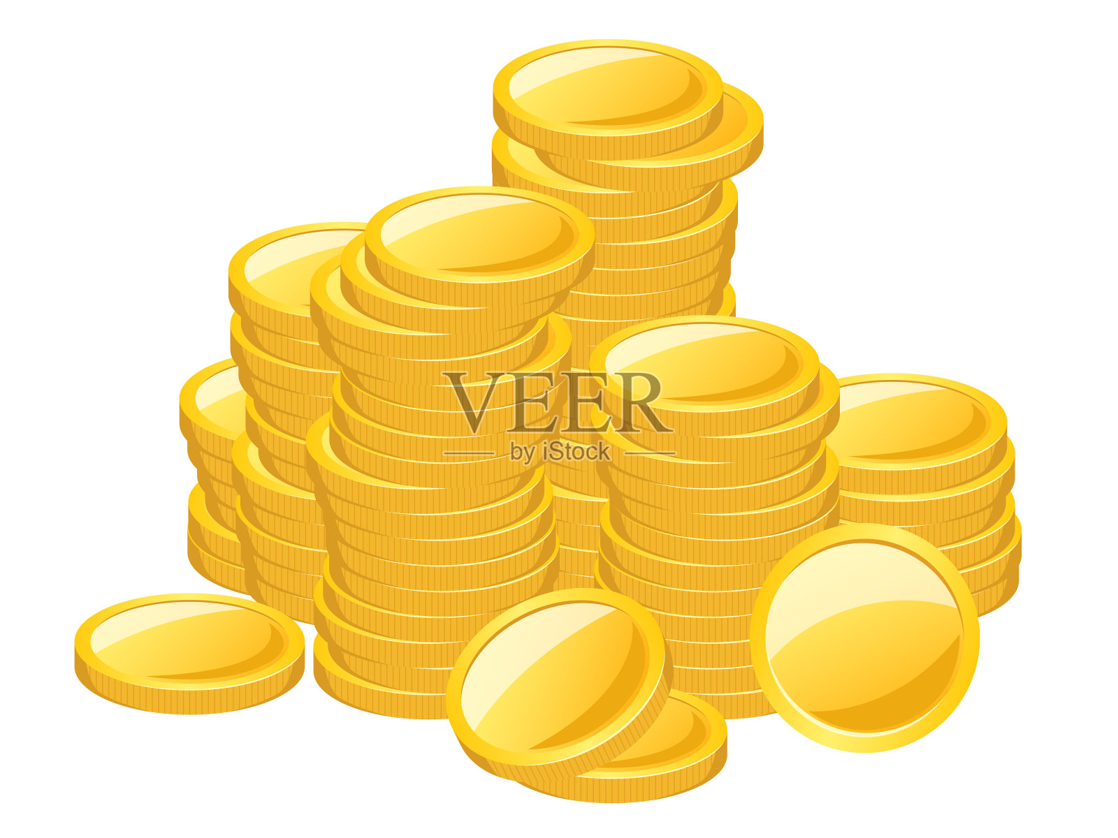 大量的金币不规则地堆积起来。插画图片素材