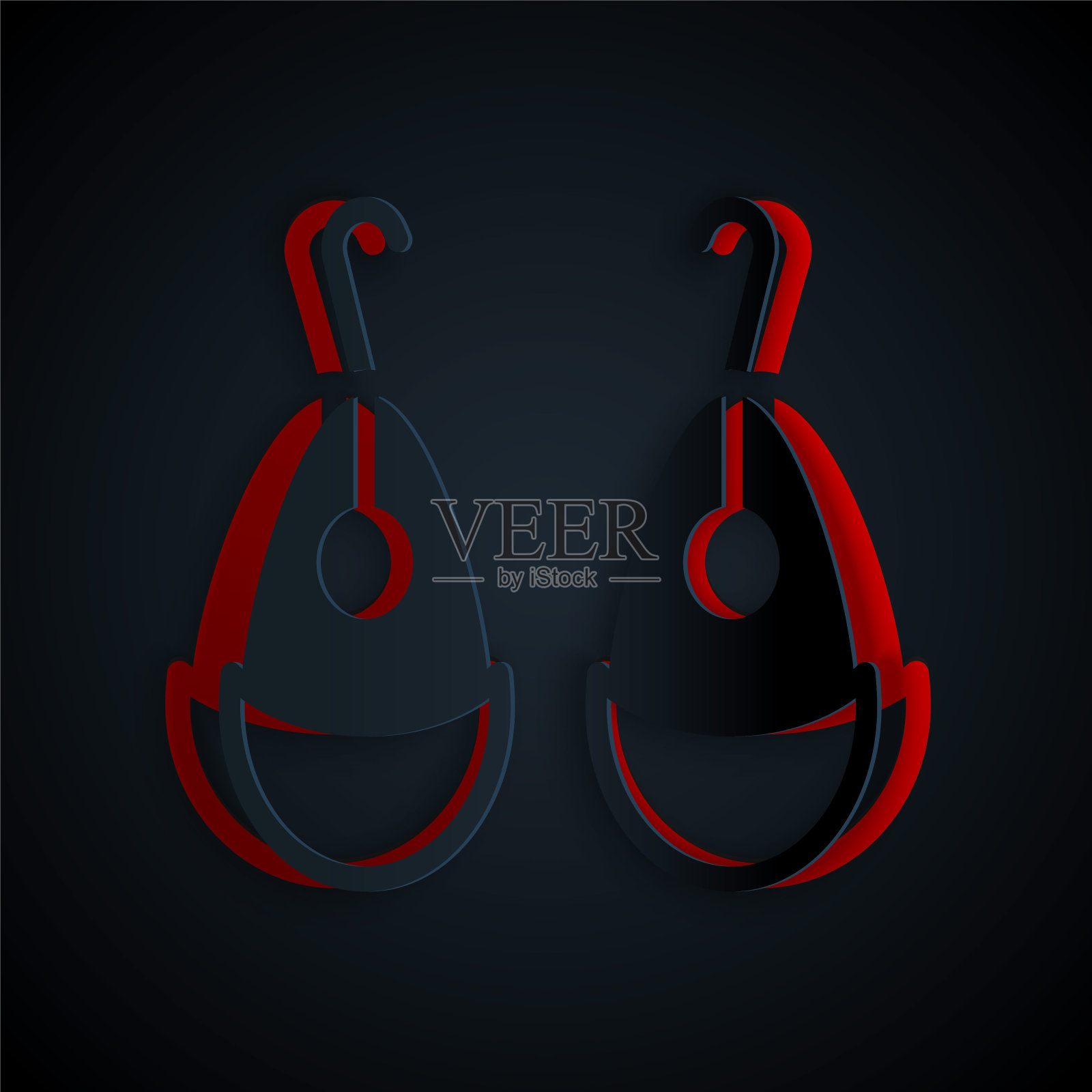 剪纸耳环图标孤立在黑色背景。珠宝配饰。纸艺术风格。向量插画图片素材