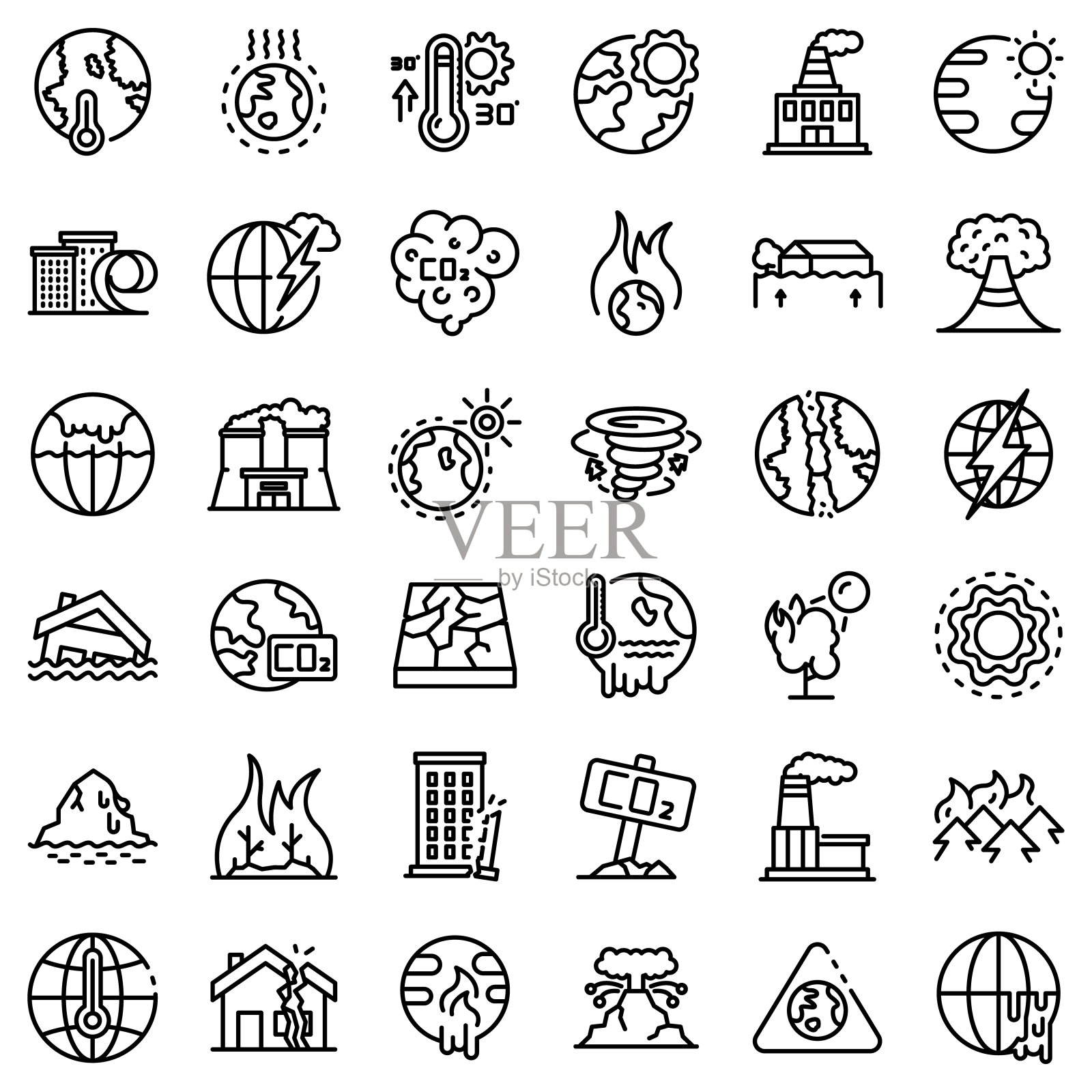 全球变暖图标集，轮廓样式图标素材