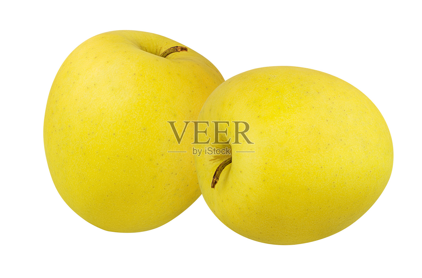 两个黄色的苹果孤立在白色背景与裁剪路径照片摄影图片