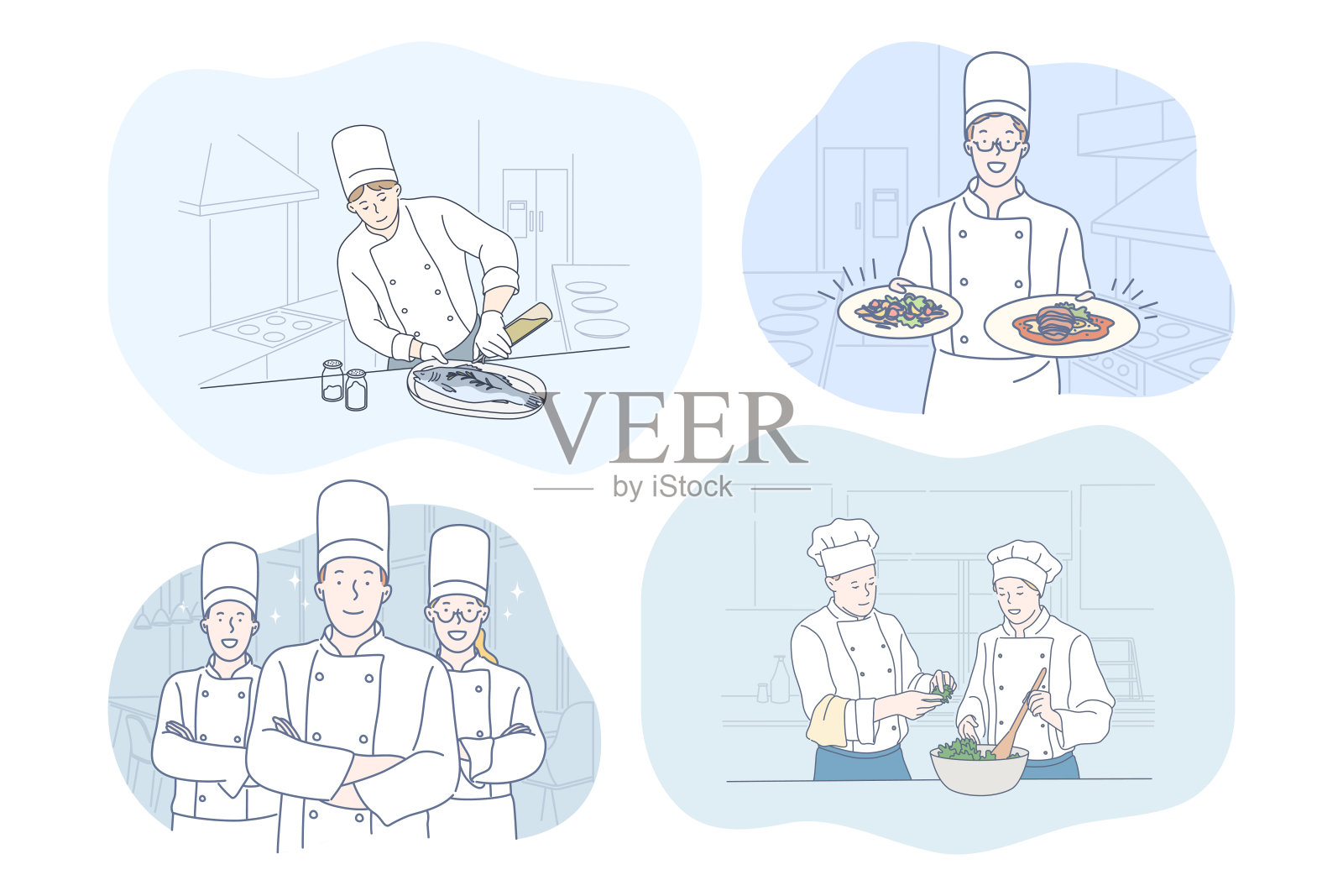 烹饪、厨师、餐厅、食谱、食物概念插画图片素材