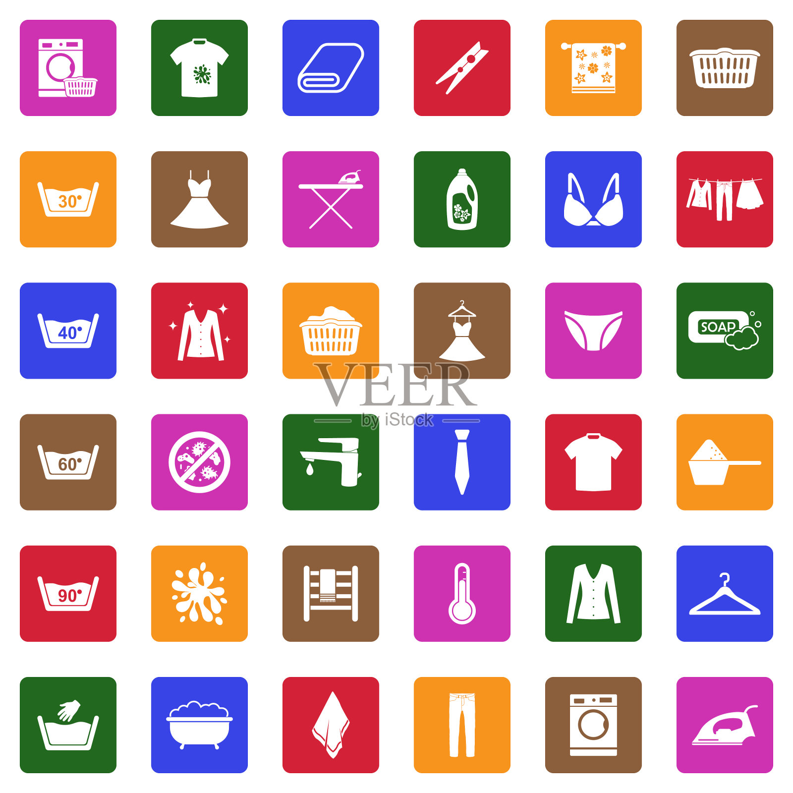 洗衣图标。方形的白色平面设计。矢量插图。图标素材