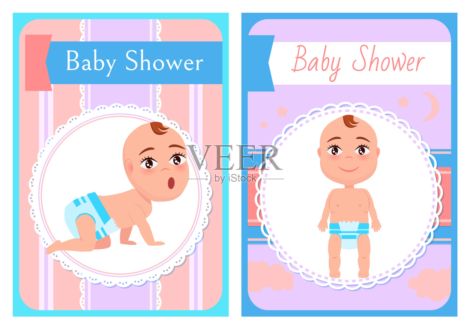 婴儿沐浴海报，新生儿四脚站立插画图片素材