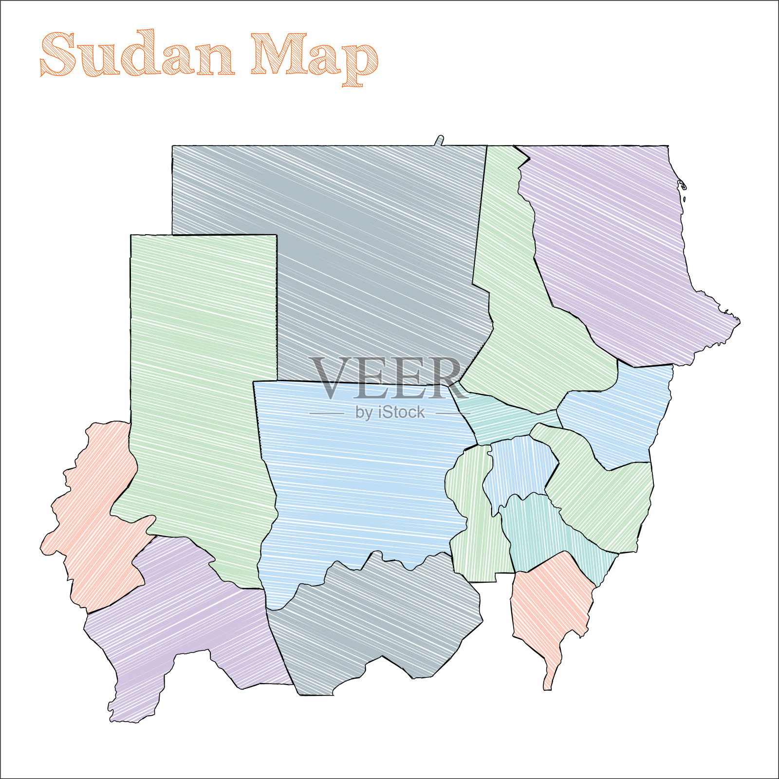 苏丹手绘地图。插画图片素材
