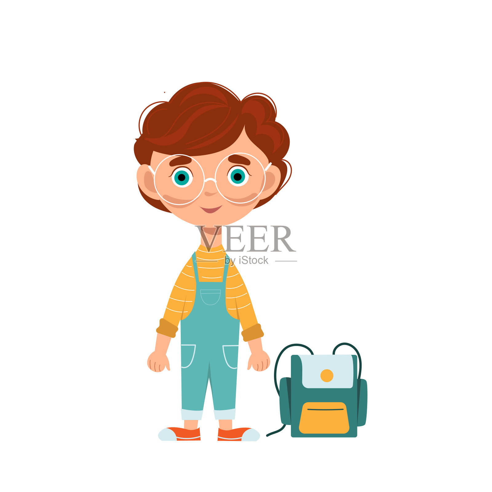 儿童角色穿着工作服，背着背包。矢量图插画图片素材