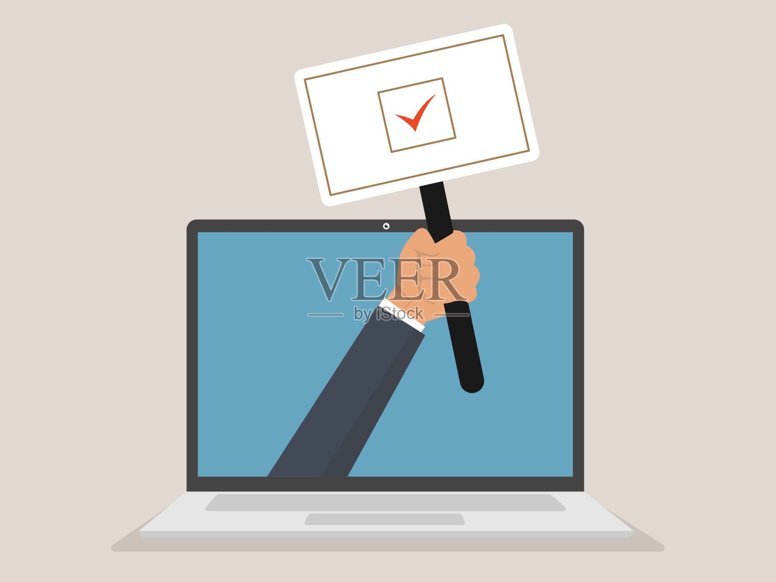 手握投票横幅上的笔记本电脑设计，总统选举政府和竞选主题矢量插图插画图片素材