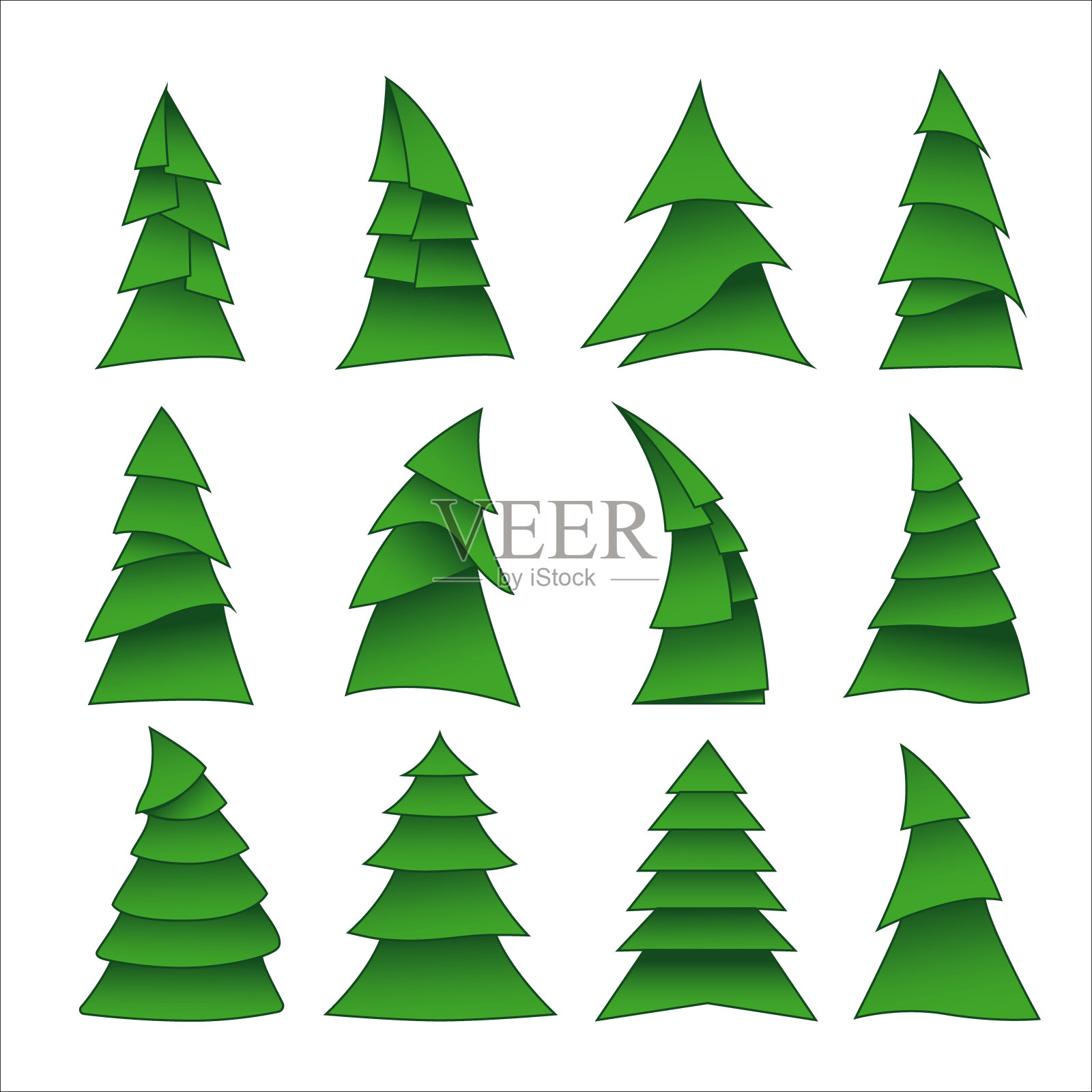 树。设计元素的集合。图标集。插画图片素材