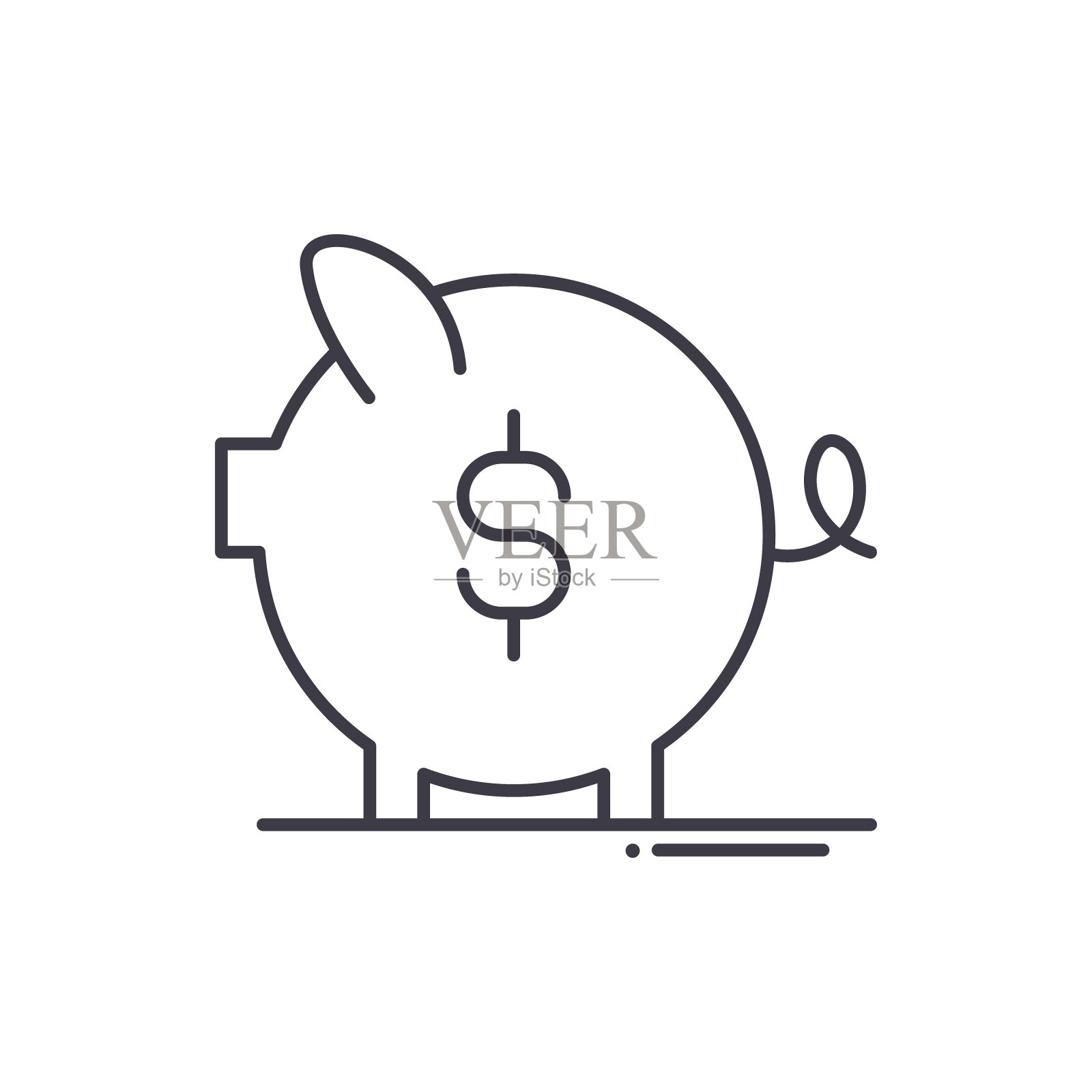 小猪银行图标，线性孤立的插图，细线矢量，网页设计标志，轮廓概念符号与可编辑的白色背景上的描边。插画图片素材