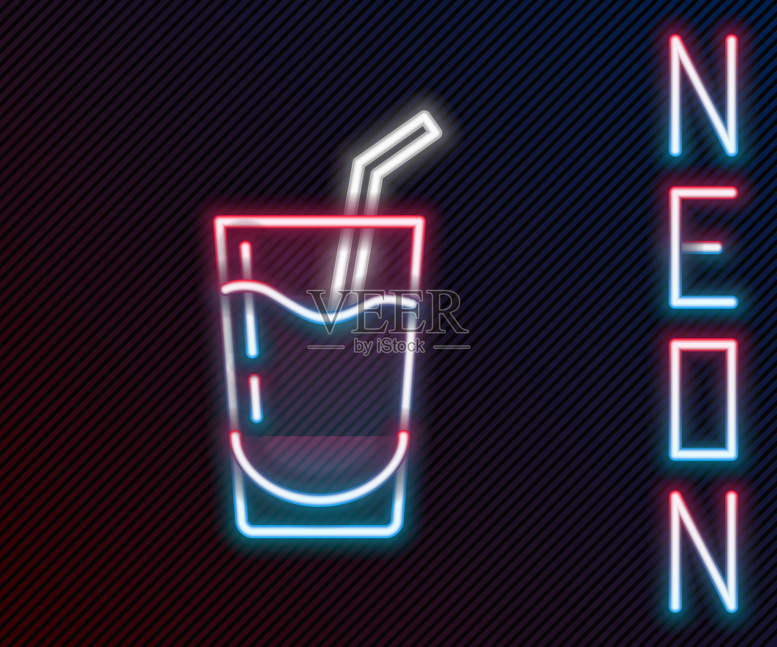 鸡尾酒和酒精饮料图标隔离在黑色背景上。彩色轮廓概念。向量插画图片素材