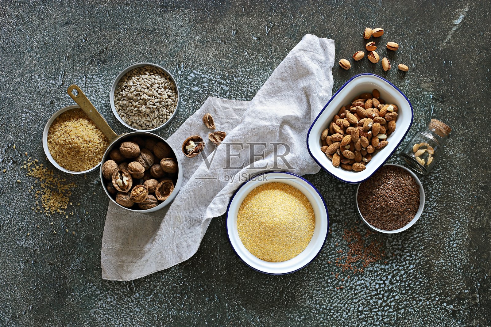 超级食品干燥配料组。照片摄影图片